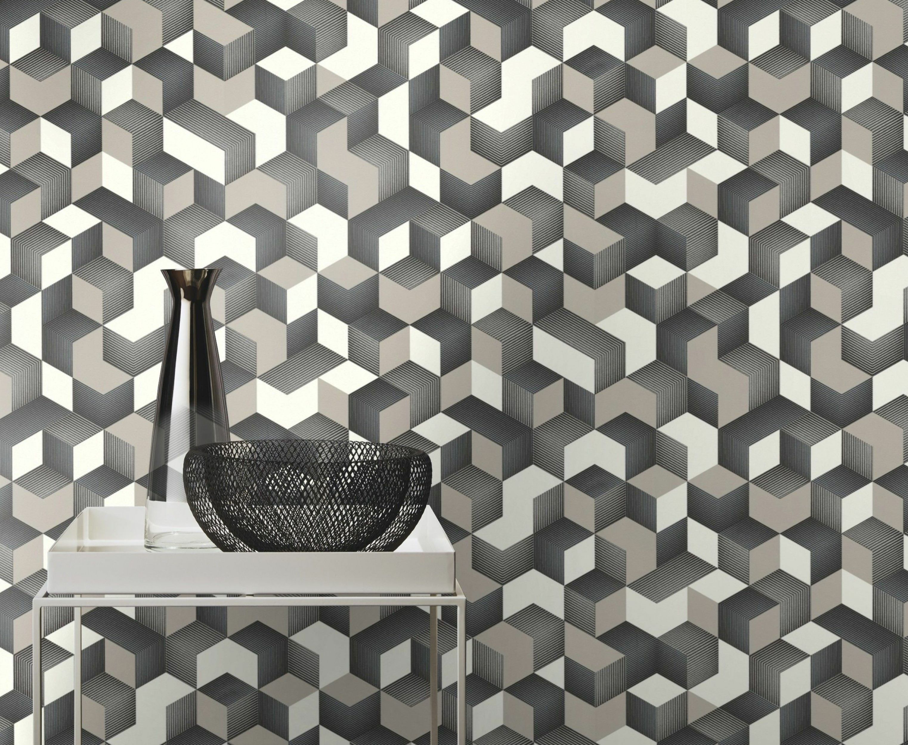 Tapeta Geometryczna 3D 403923 szara winylowa na flizelinie