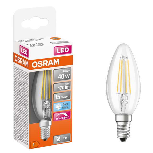 Lâmpada led filamentos E14 vela 470 lm luz neutra 15K0H regulável
