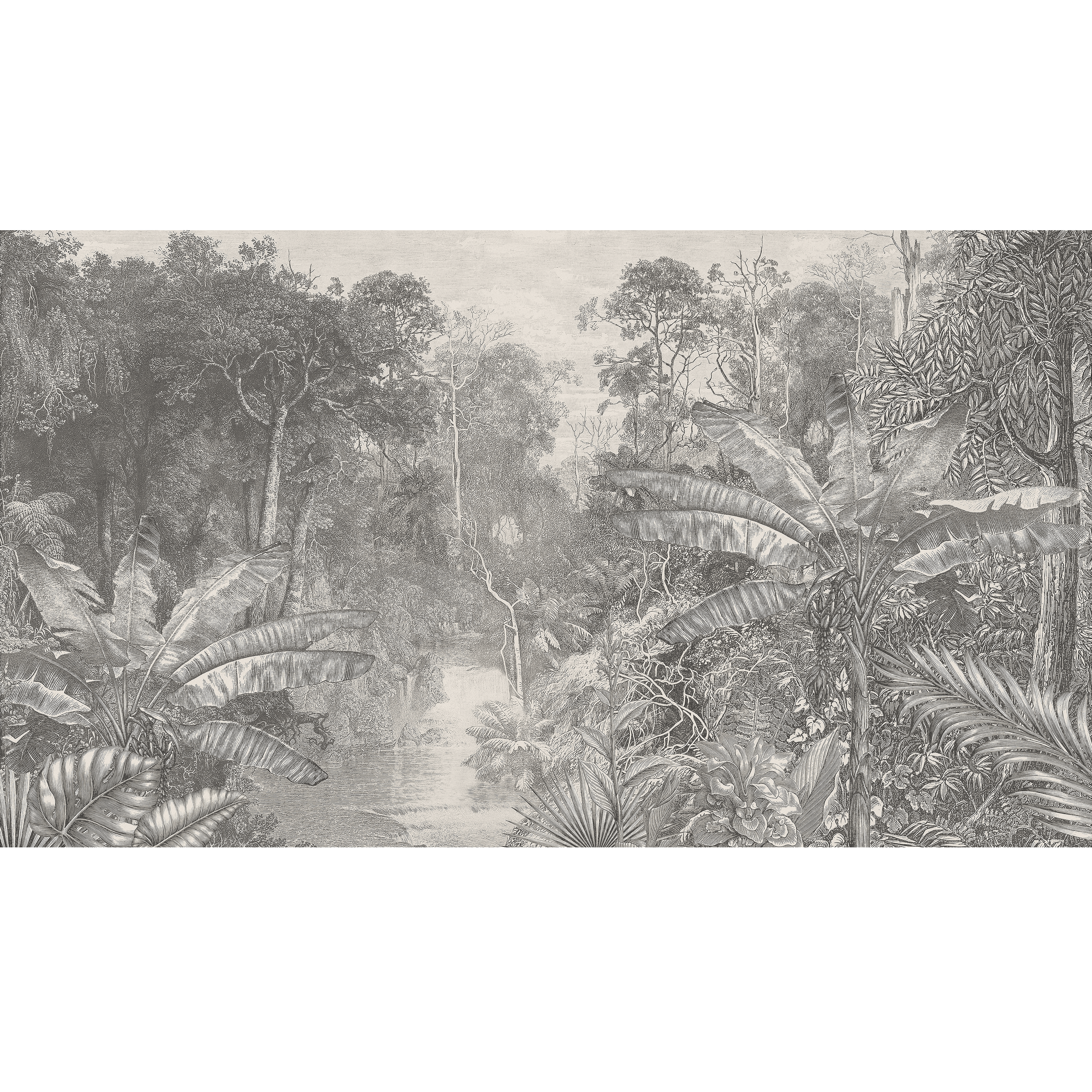 Mural Jungle dżungla w szarości 500 x 280 cm delikatna struktura