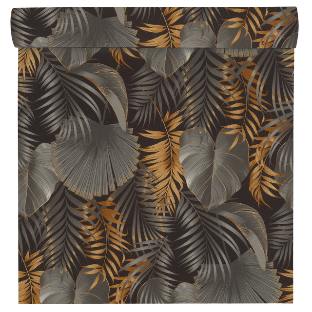 Tapeta Tropical 462043 czarno-złota winylowa na flizelinie
