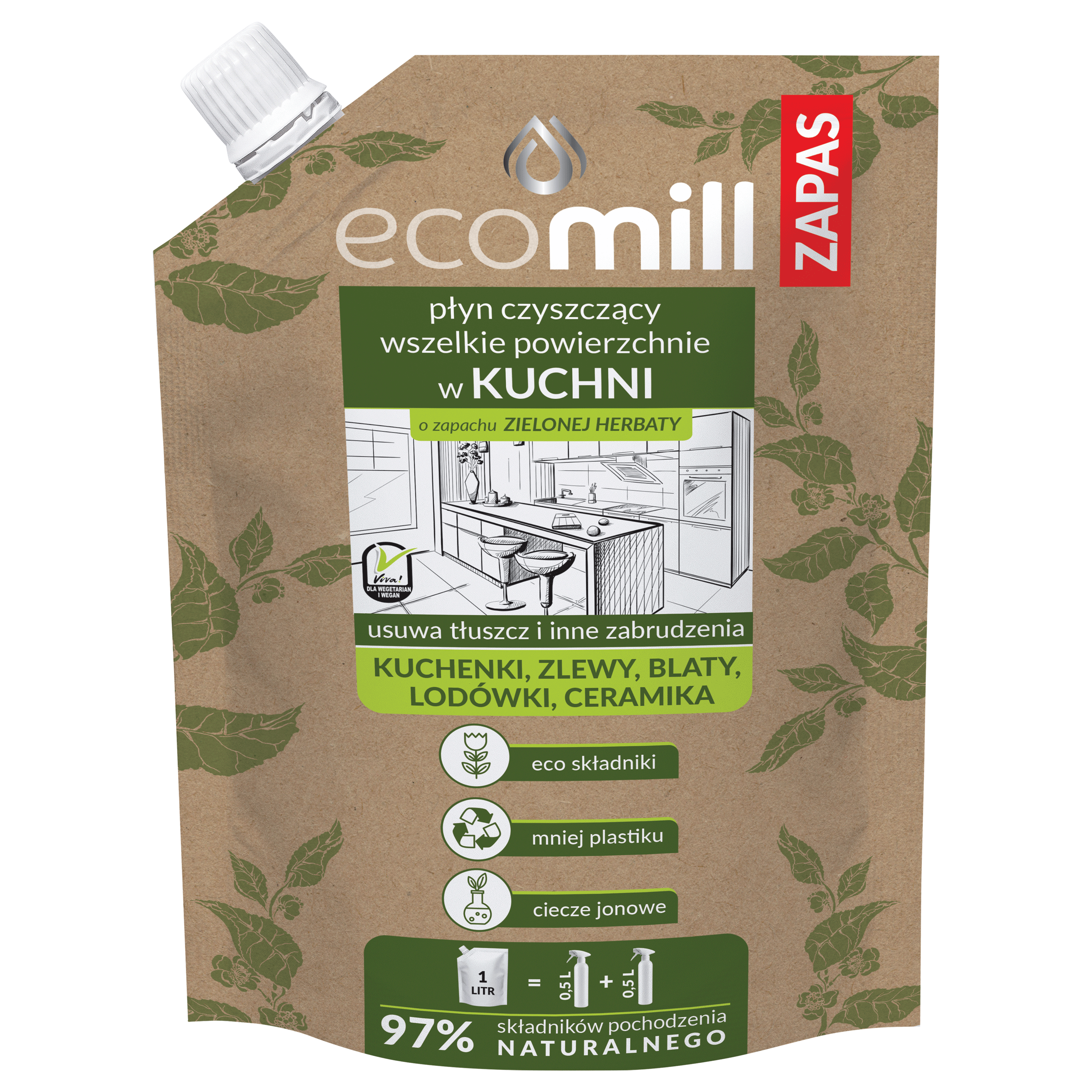 Środek czyszczący do kuchni Zielona Herbata refill 1 l Ecomill