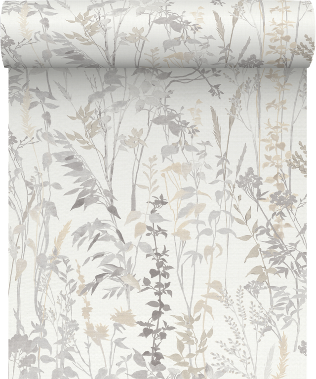 Tapeta Kwiaty 10258-14 biało-szara winylowa na flizelinie