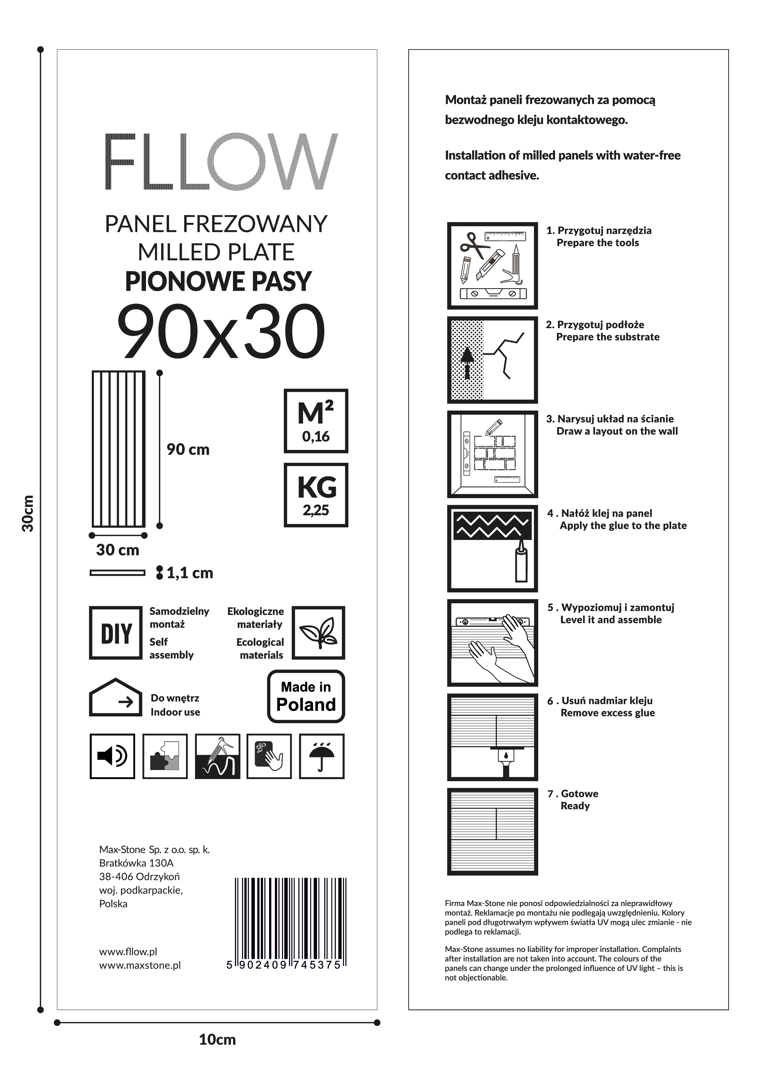 Panel ścienny MDF dekoracyjny pionowe pasy frezowany 30x90cm Fllow - 12