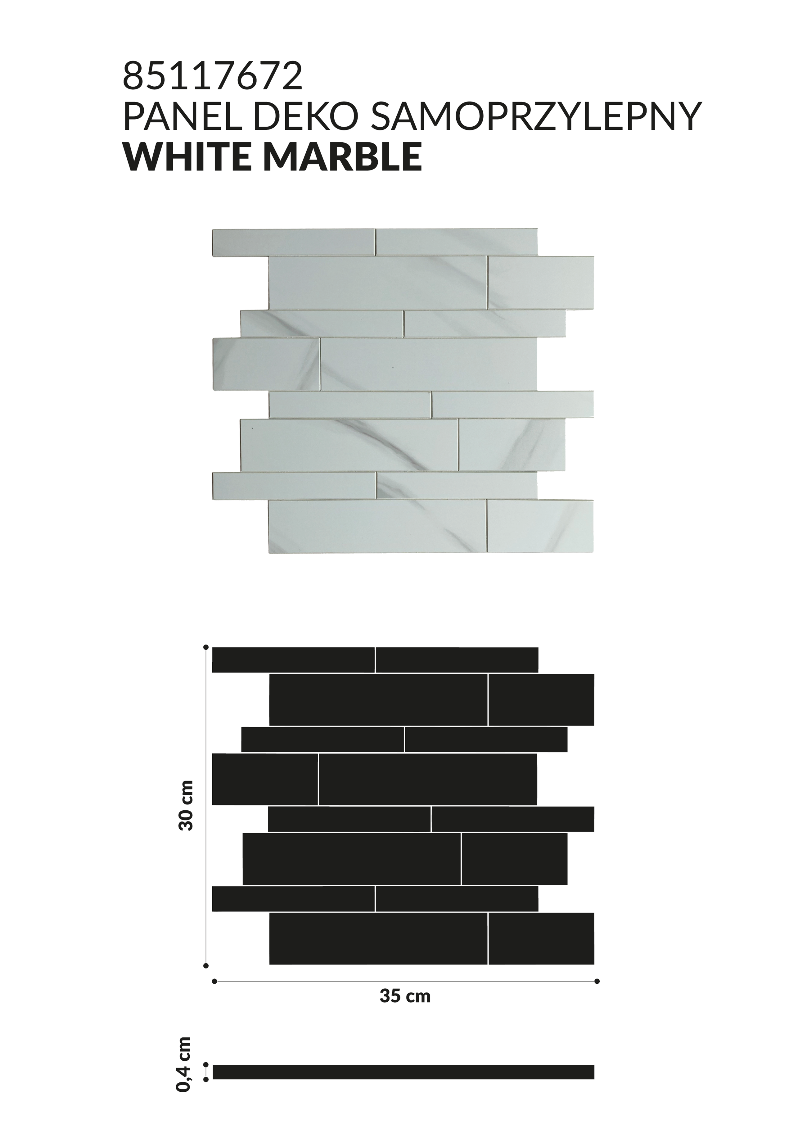 Panele ścienne Deko samoprzylepne PCV White Marble 30x35 cm grubość 4 mm - 6
