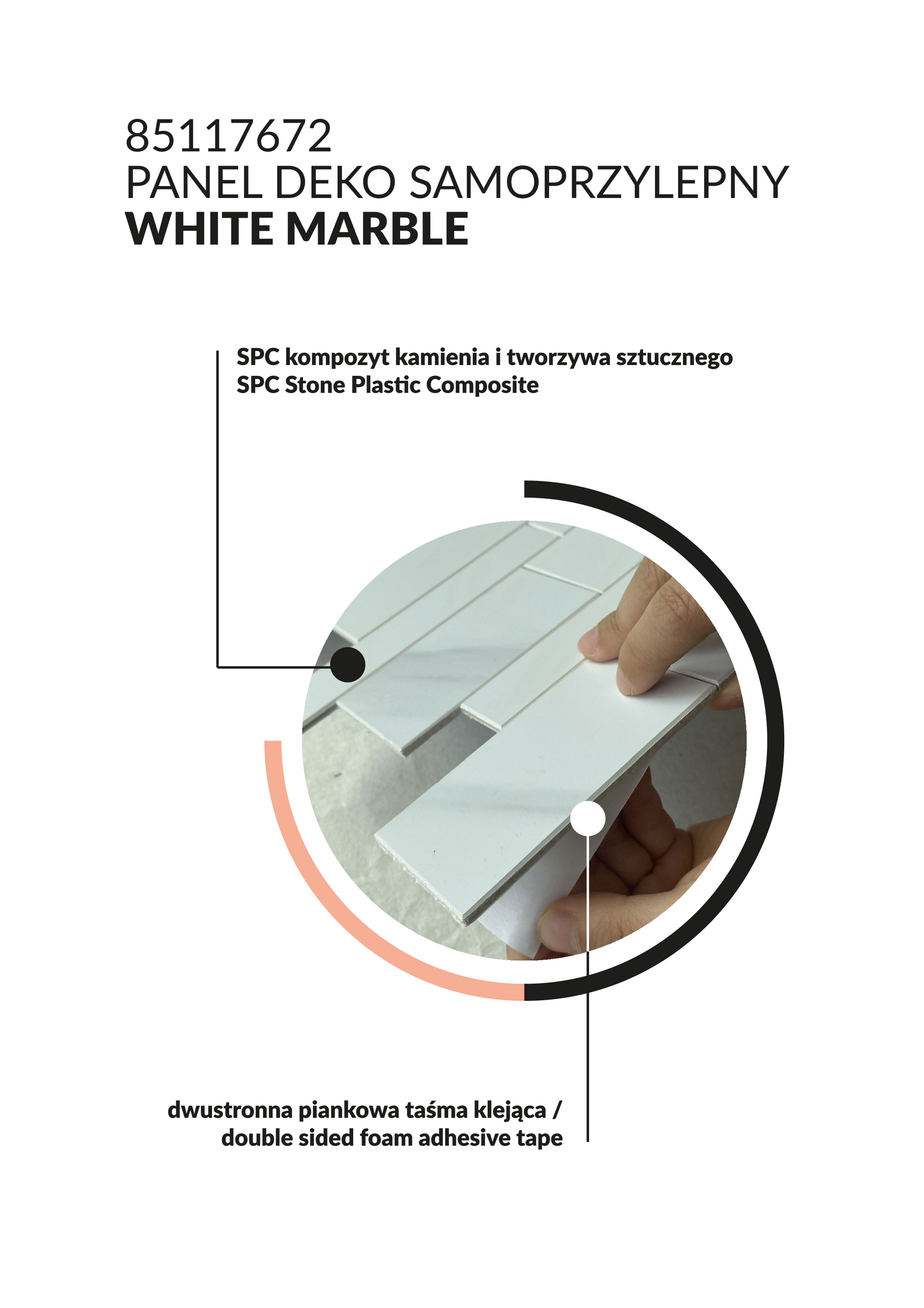 Panele ścienne Deko samoprzylepne PCV White Marble 30x35 cm grubość 4 mm - 5