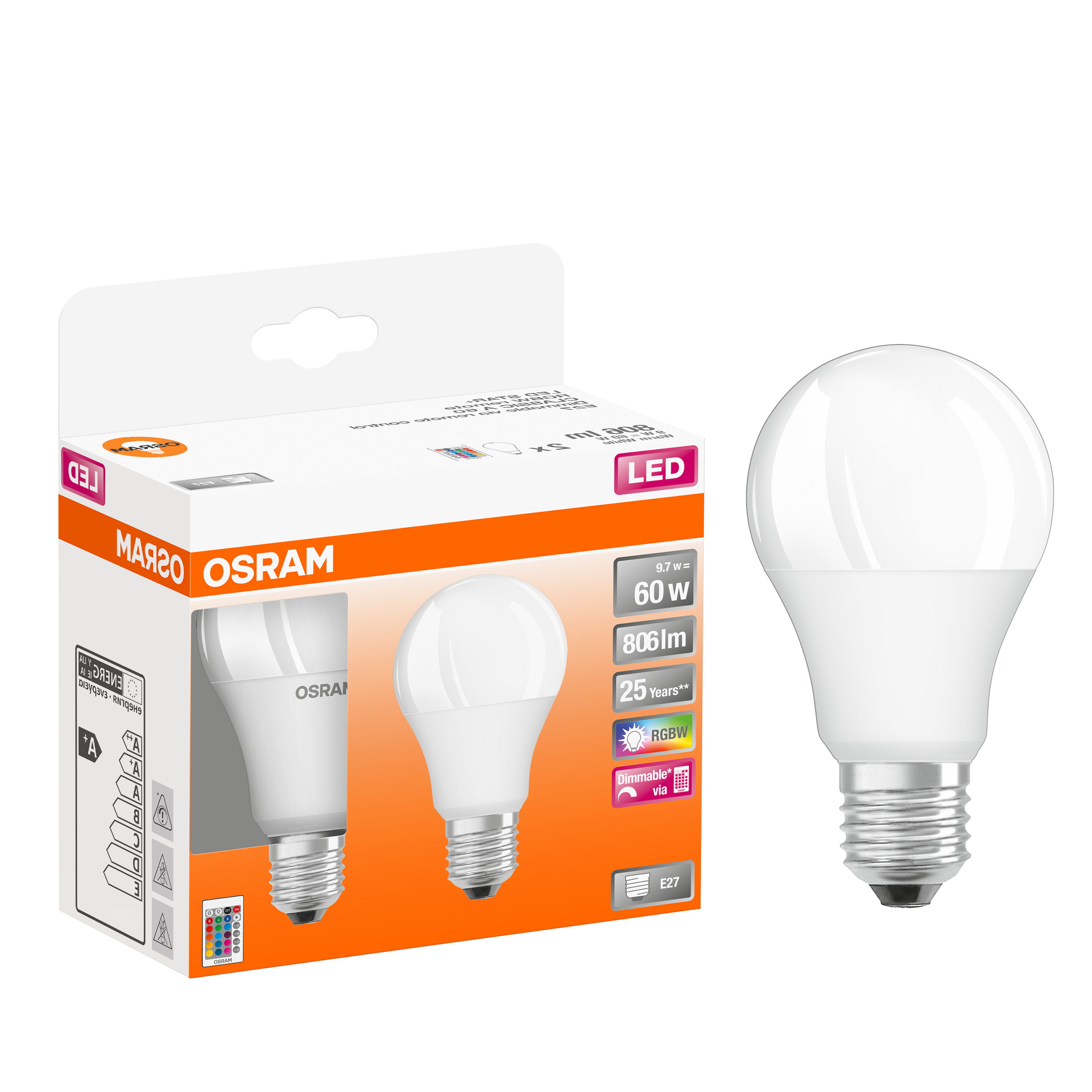 Kit led e27 estándar 806 lúmenes 9w de 2700k osram + mando
