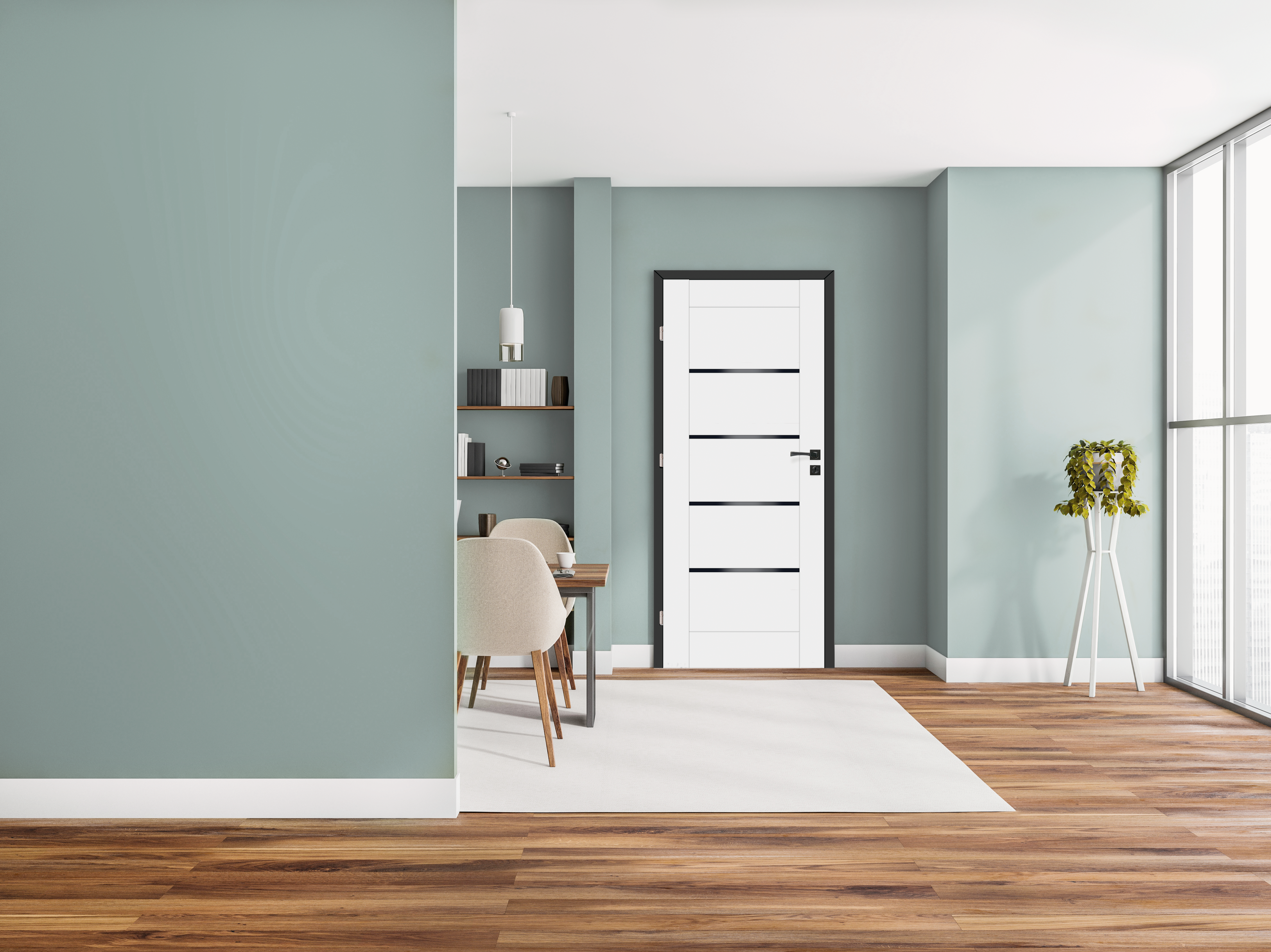 Drzwi wewnętrzne pokojowe Vinci Nero białe czarna szyba 80 prawe Voster - 4