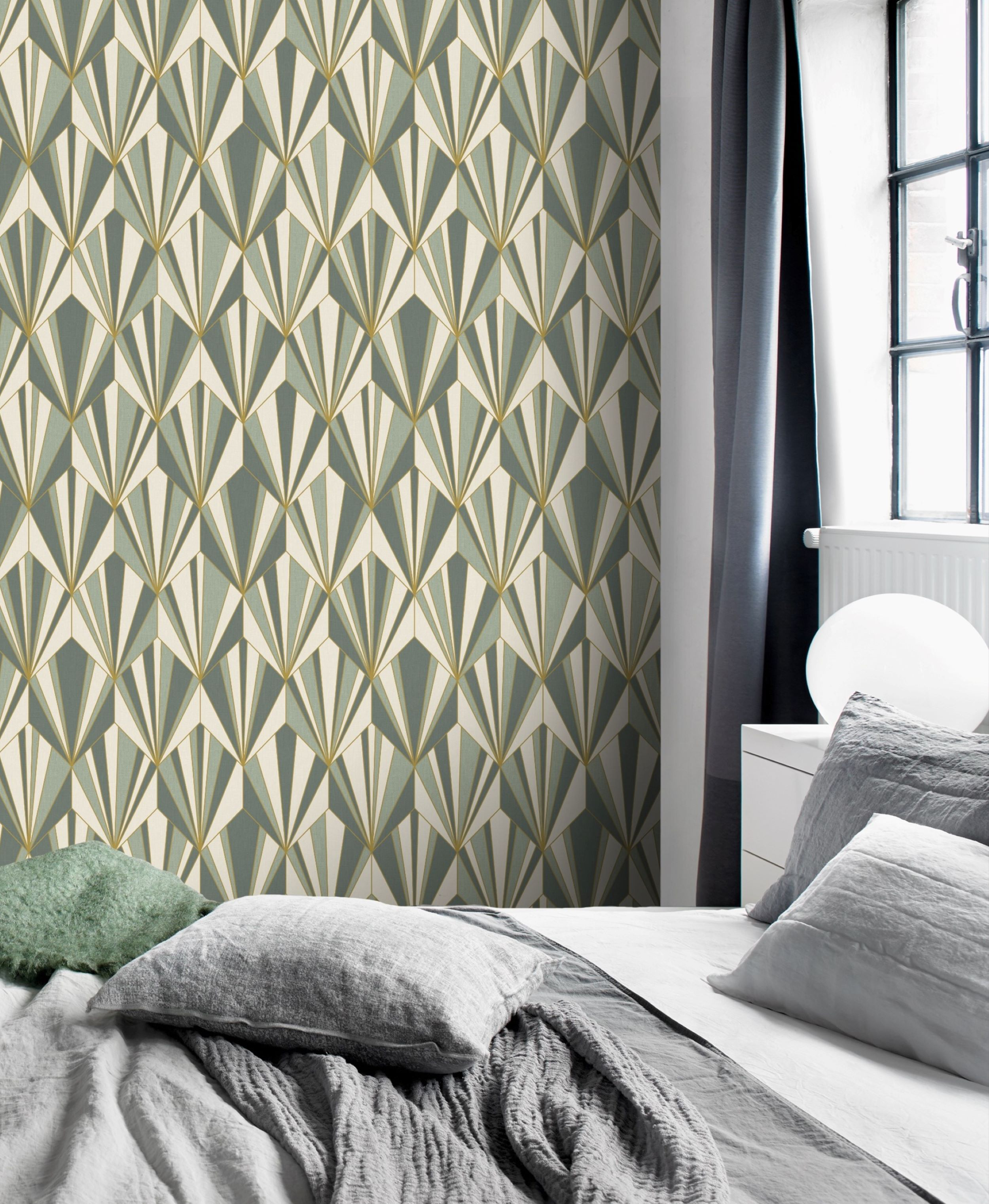 Tapeta Art Deco zielona winylowa na flizelinie - 3