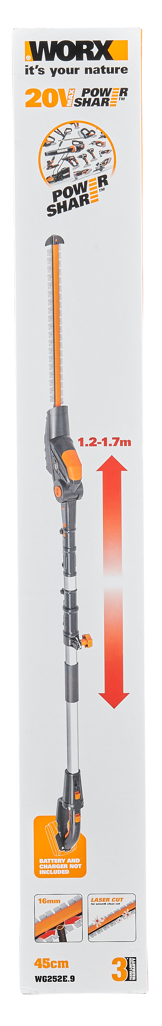 Nożyce akumulatorowe 20V 45cm na wysięgniku Worx Solo WG252E.9 - 4