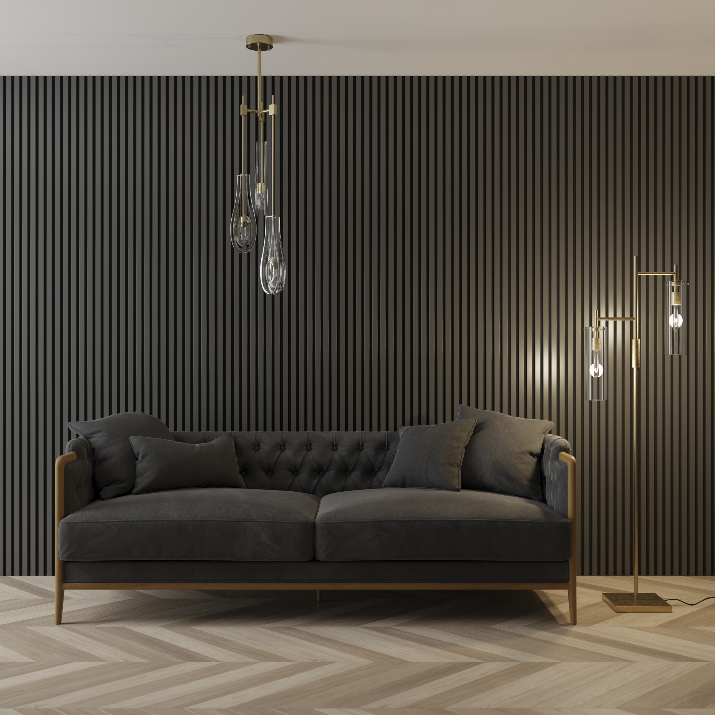 Panele ścienne 3D Lamel na czarnym filcu 265x30 cm Czarny 7 lameli - 5