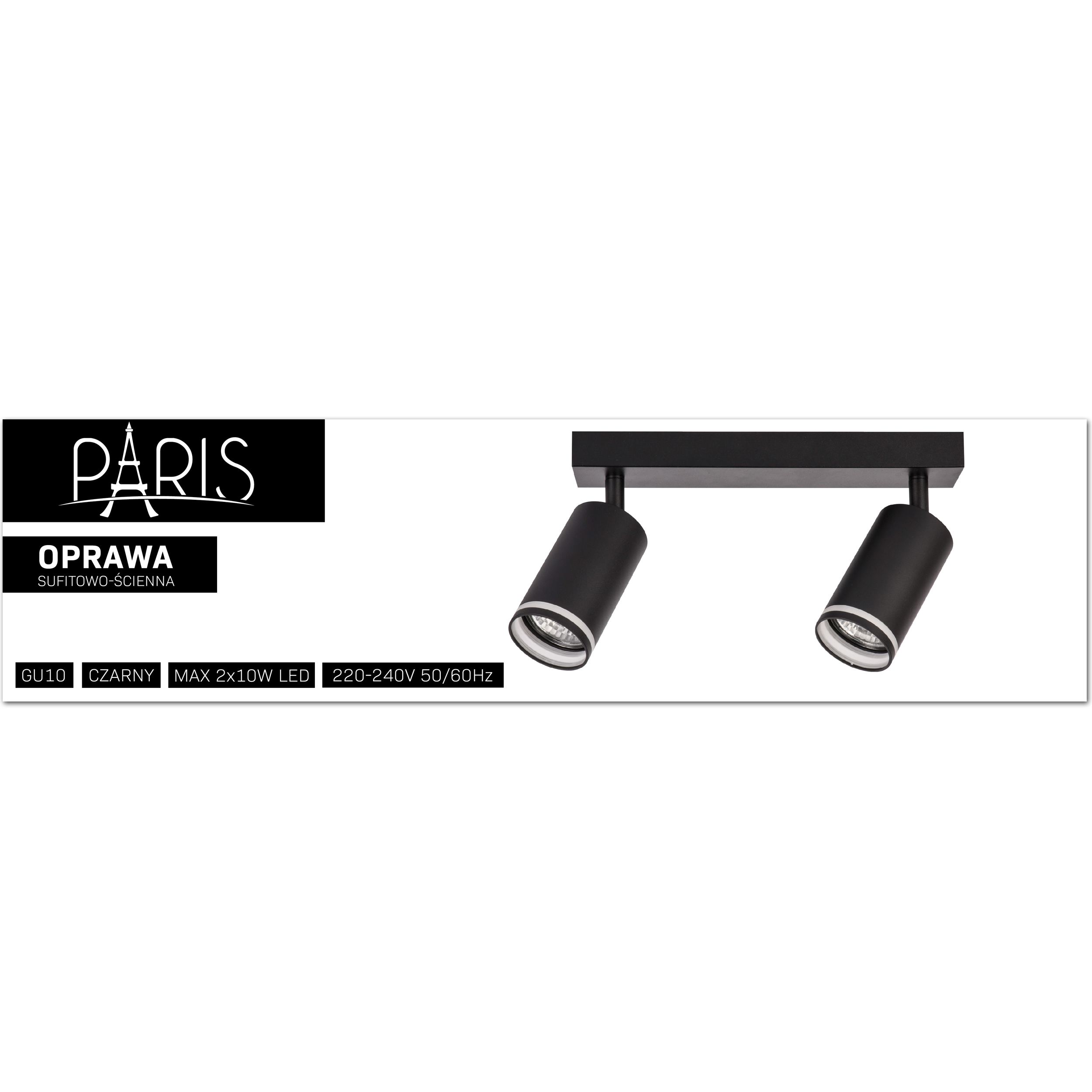 Listwa reflektorowa Paris czarna 2 x GU10 Goldlux - 14
