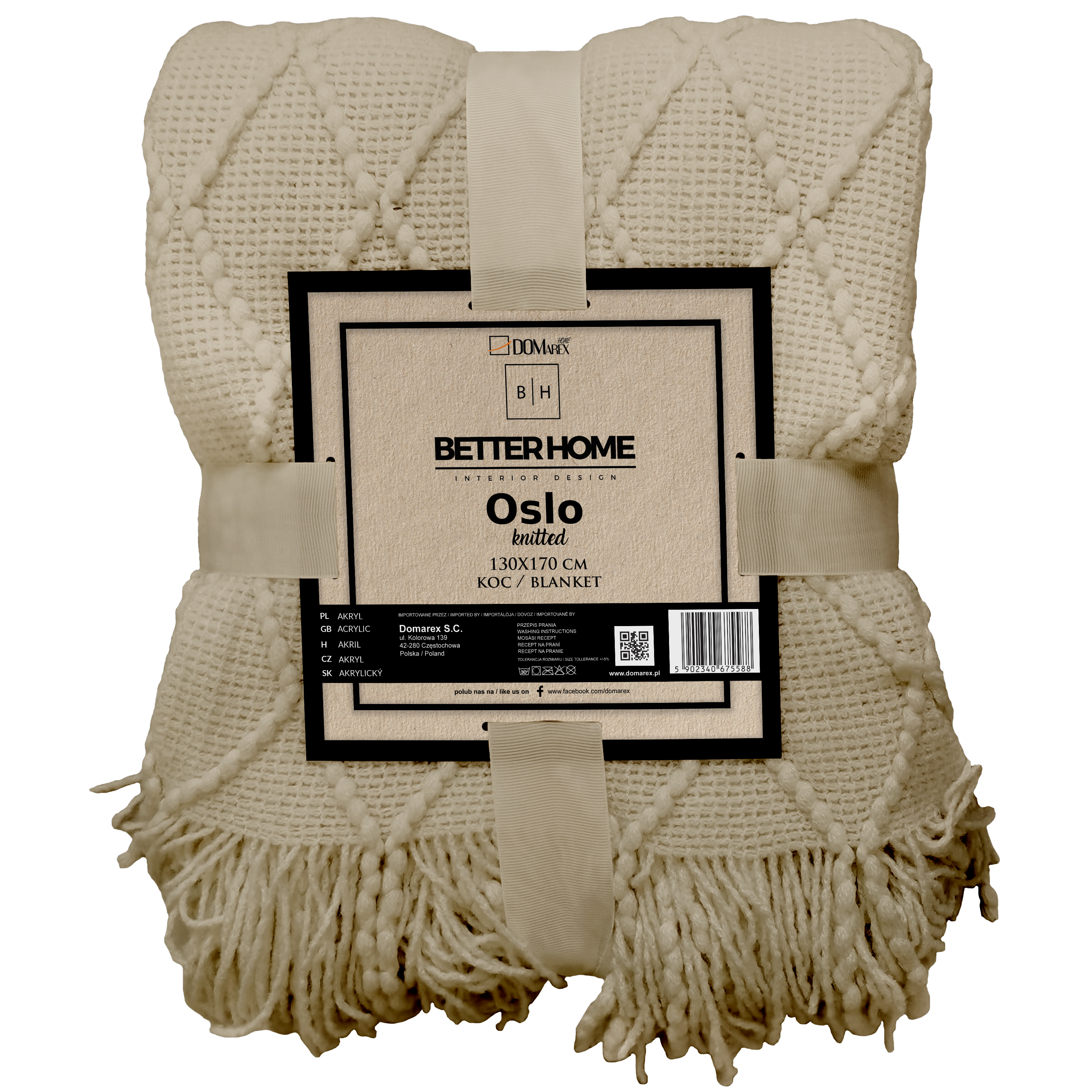 Koc Oslo beżowy z frędzlami 130 x 170 cm - 7