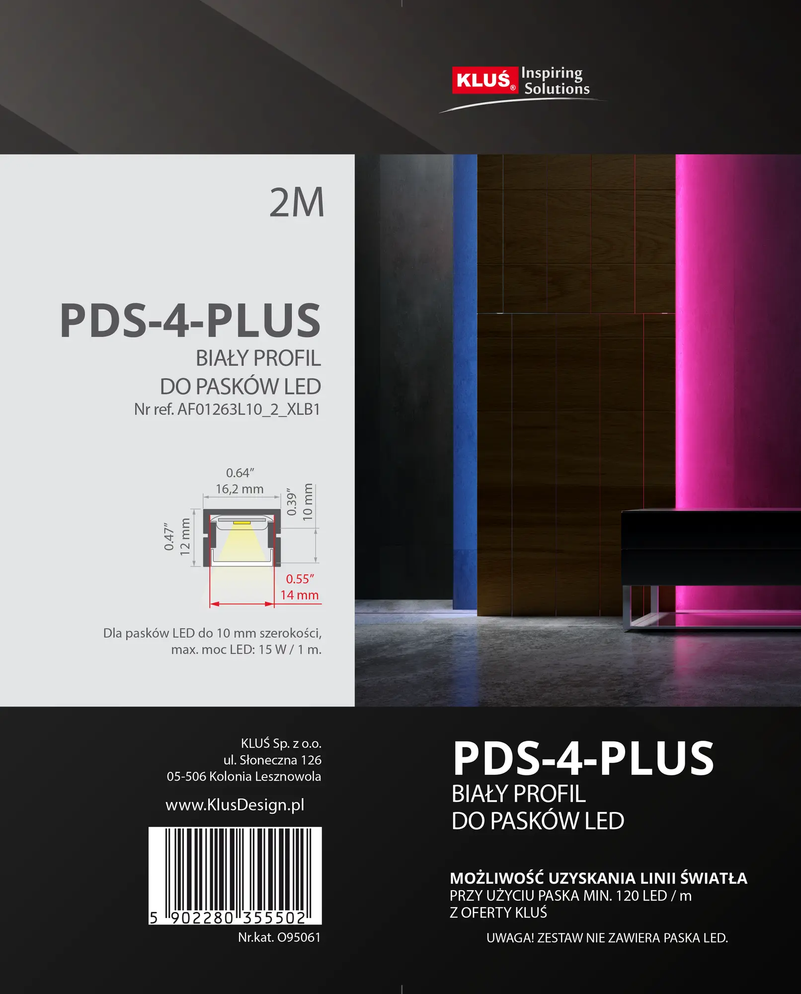 Profil aluminiowy do taśm LED biały 2 m Kluś - 4