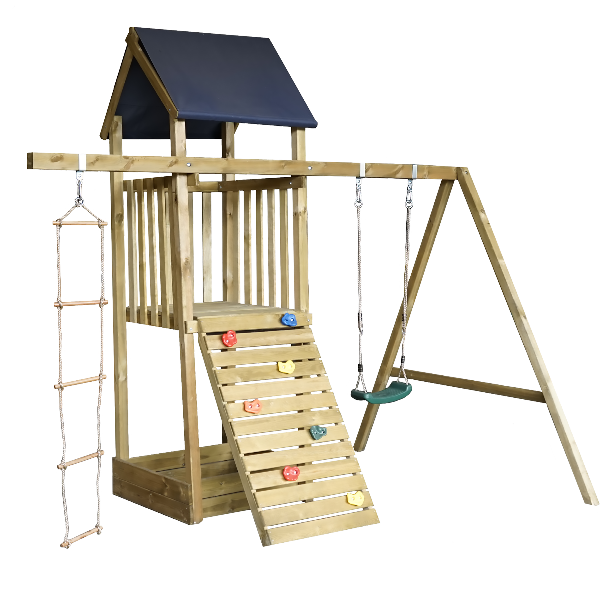 Huśtawka ogrodowa dla dzieci Lisa z domkiem drewniana Sobex