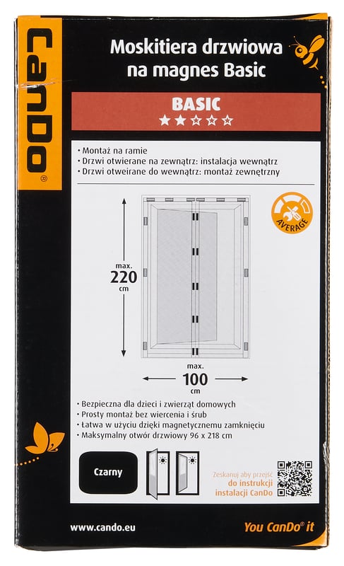 Moskitiera na drzwi Basic ramowa na magnes 100x220 cm czarna Cando