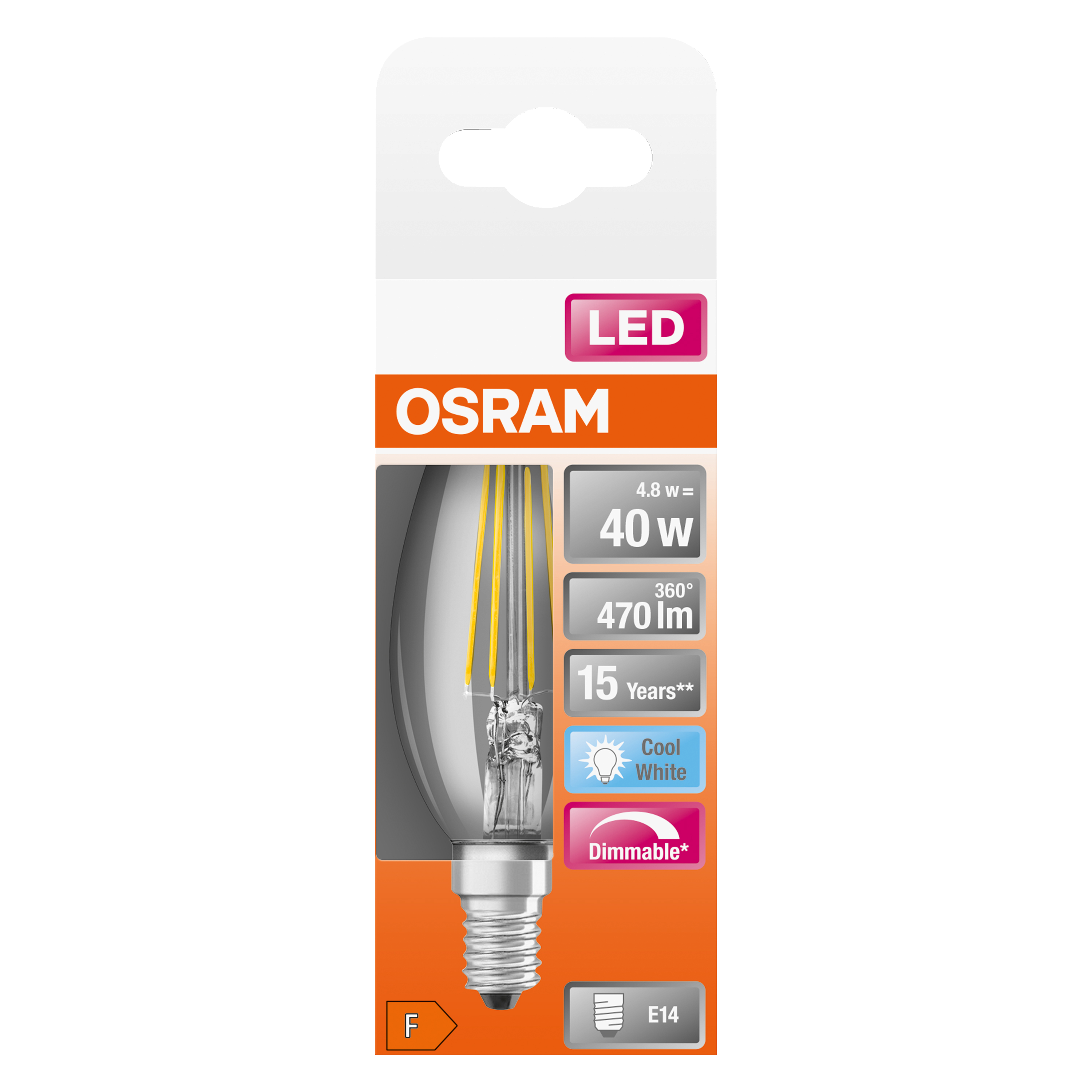 Lâmpada LED filamentos E14 vela 470 lm luz branca fria 4000K 15K0H regulável - 8