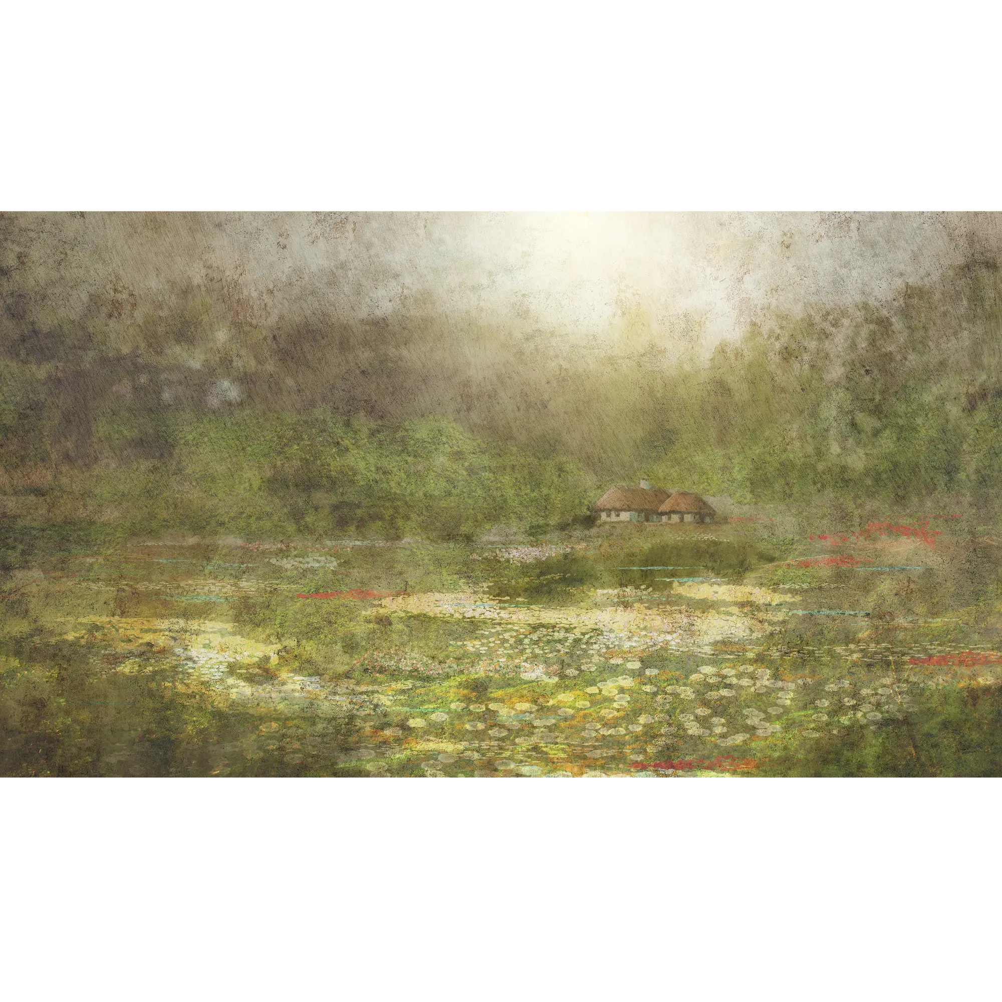 Mural Cottage pejzaż leśna polana 500 x 280 cm delikatna struktura