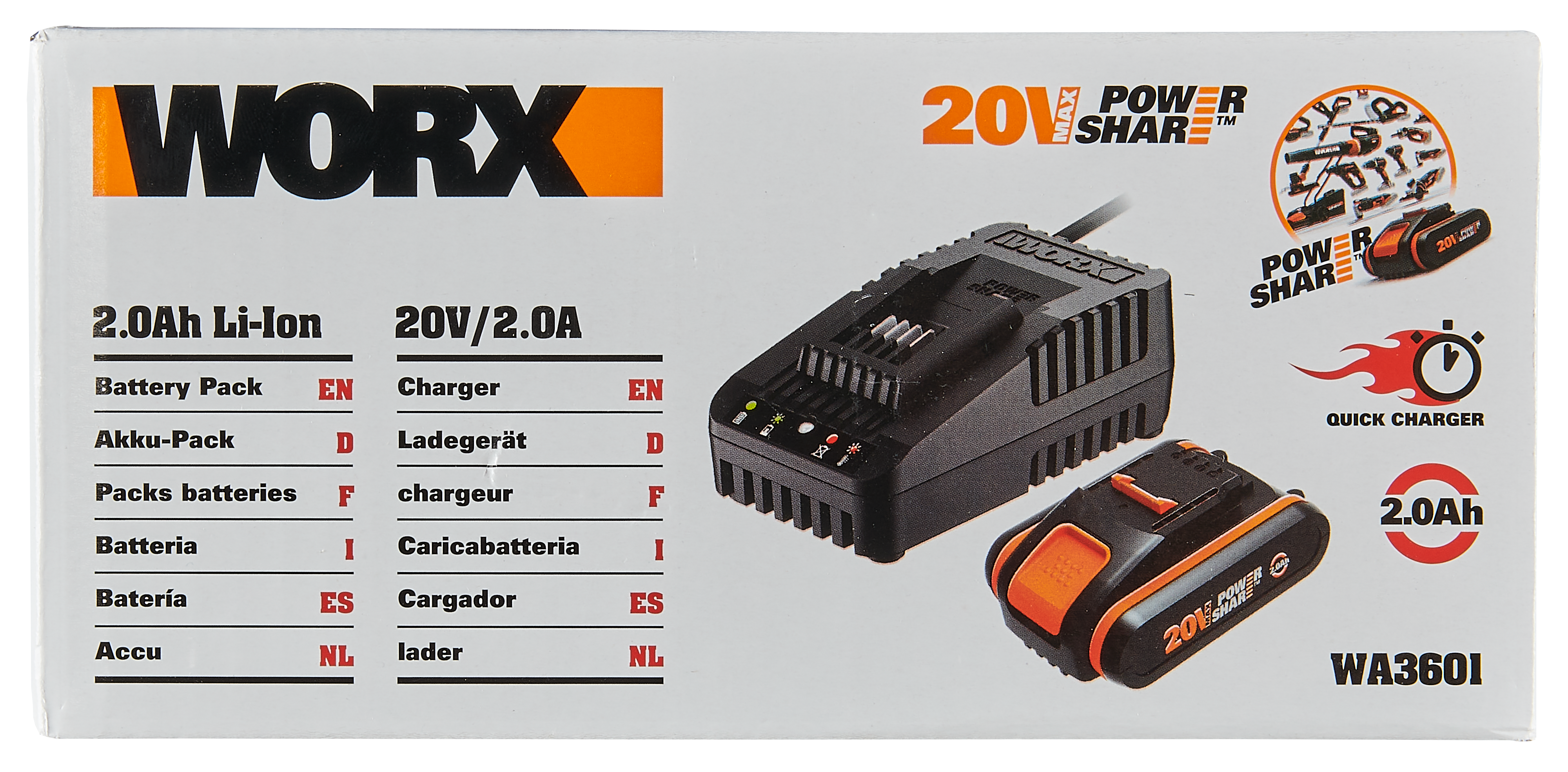 Ładowarka + akumulator 20V 2Ah zestaw Worx WA3601 - 4
