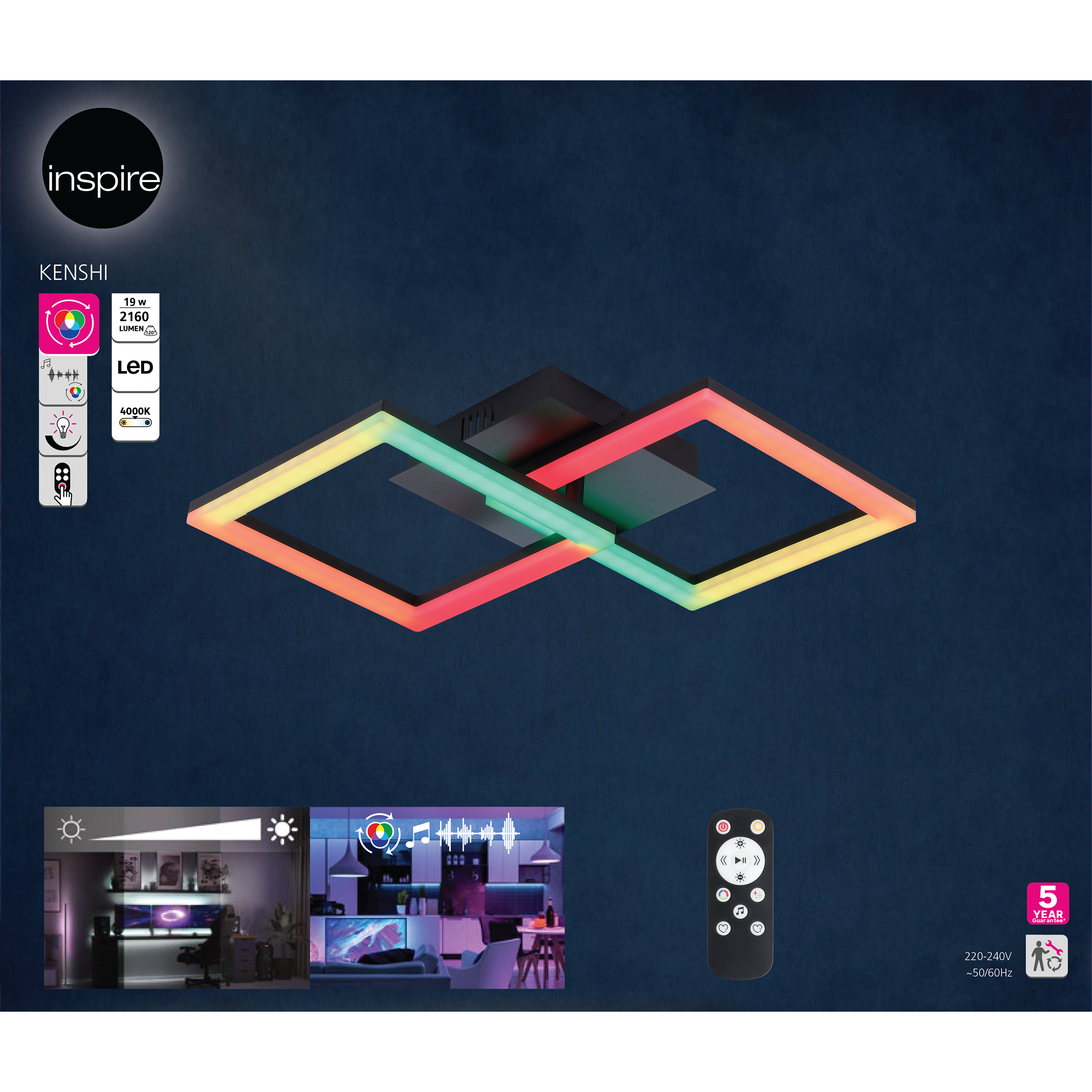 Plafon Kenshi czarno-biały RGB 2160 lm LED Inspire - 23