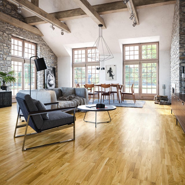 Parquet contrecollé chêne blond campagne vitrifié M BARLINEK, l.20.7 cm