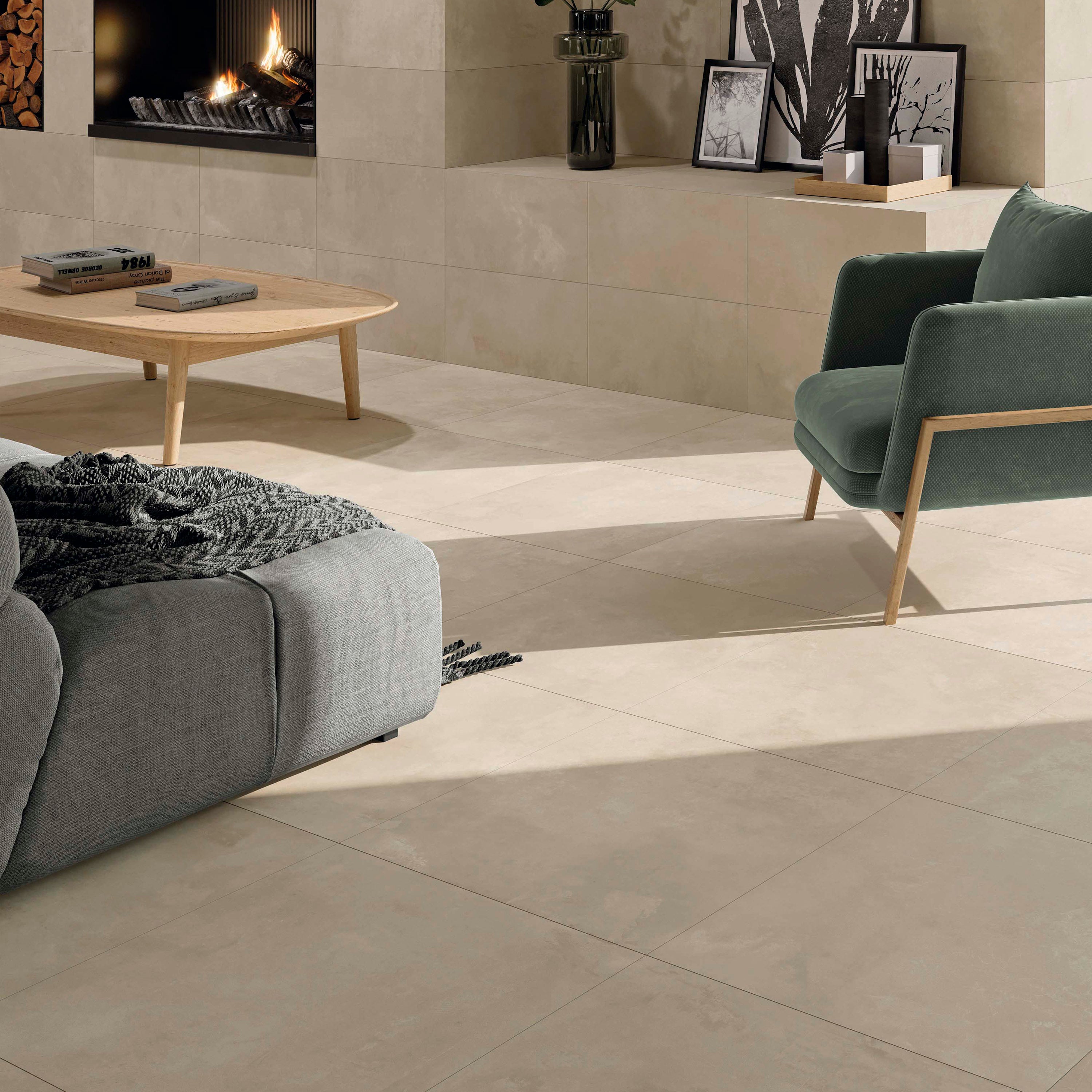 Suelo/azulejo porcelánico autore efecto cemento beige 74.5x74.5 cm c1