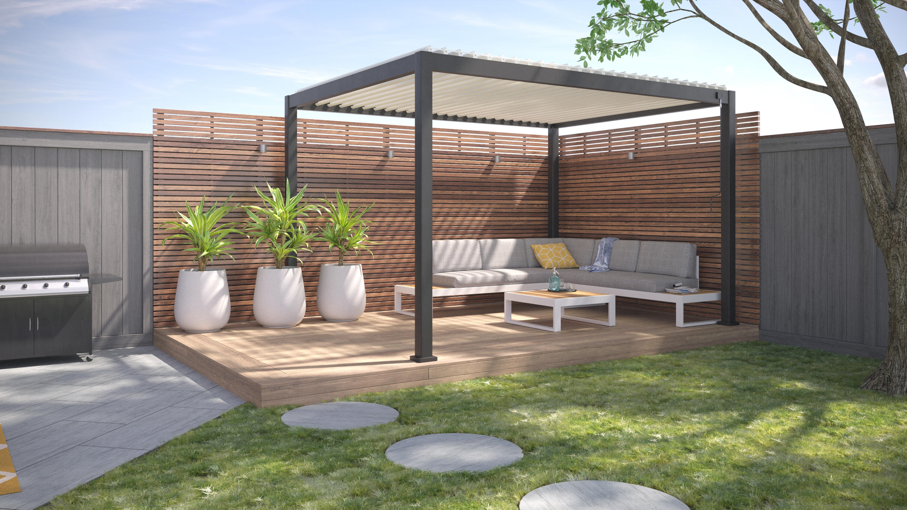 Pergola bioclimatique autoportante Prima aluminium gris anthracite, 12m² - 3