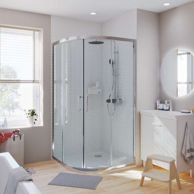 Cabine De Douche Asymétrique Coulissante Mexen Exo Demi-circulaire 90 X 80 Cm Transparent Chrome 8131 090 080 01 00 88497861