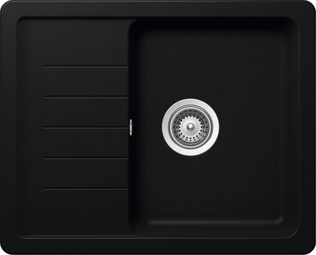 Evier à encastrer 1 petit bac 1 petit égouttoir, Quartz et résine TOLEDO Noir