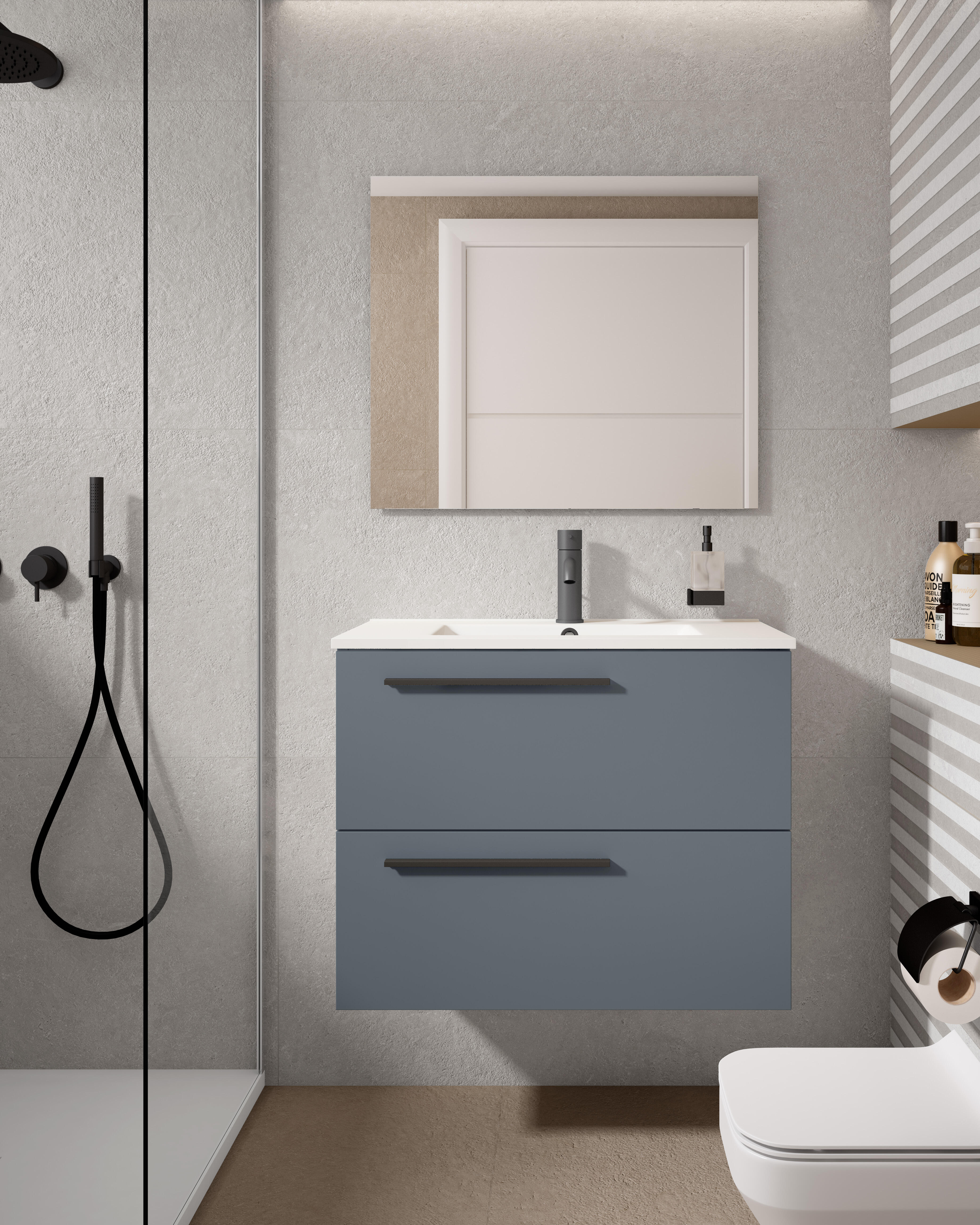 Mueble de baño con lavabo mía azul mate 70x40 cm