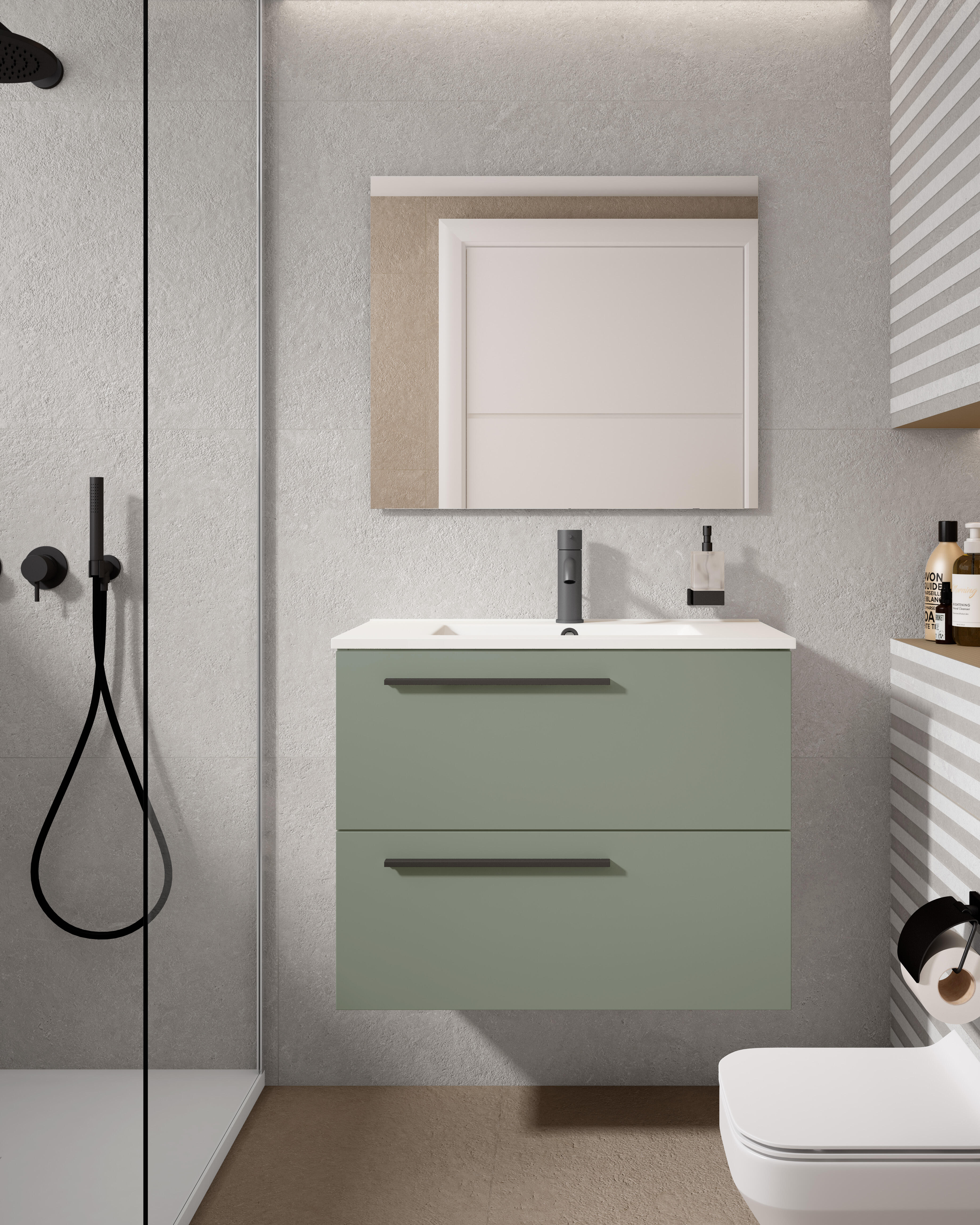 Mueble de baño con lavabo mía verde mate 70x40 cm