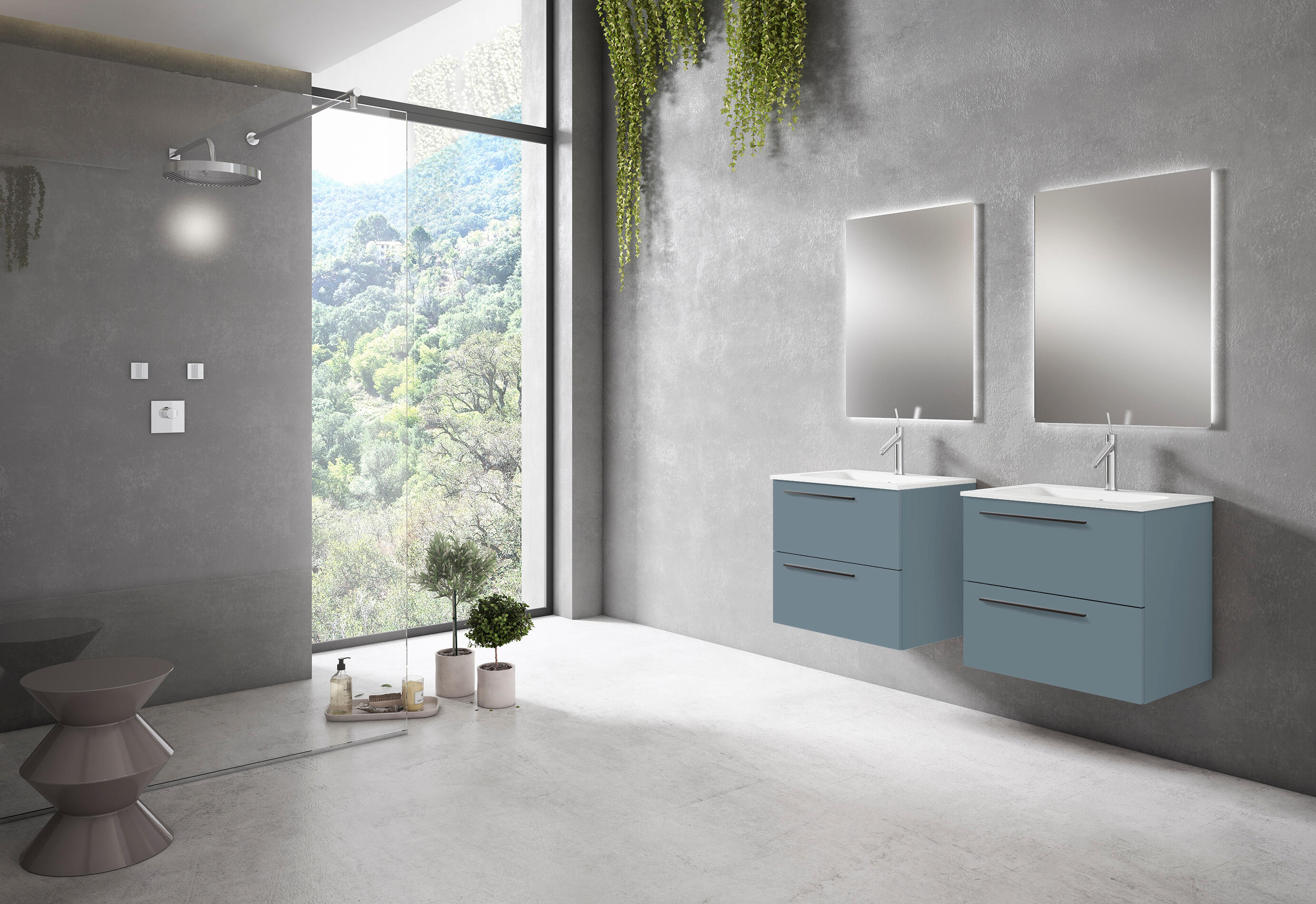 Mueble de baño con lavabo mía azul mate 60x40 cm