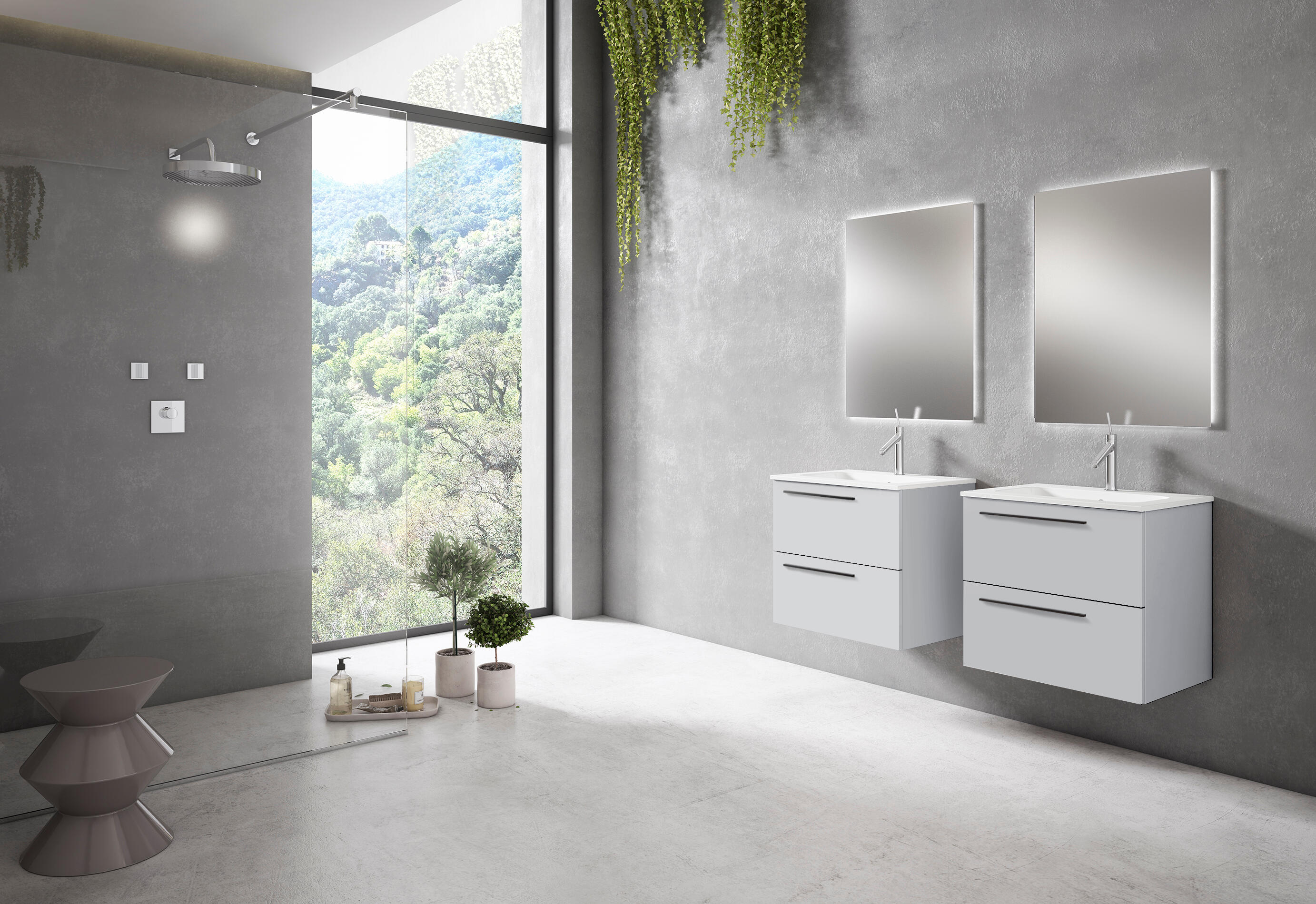 Mueble de baño con lavabo mía gris mate 60x40 cm