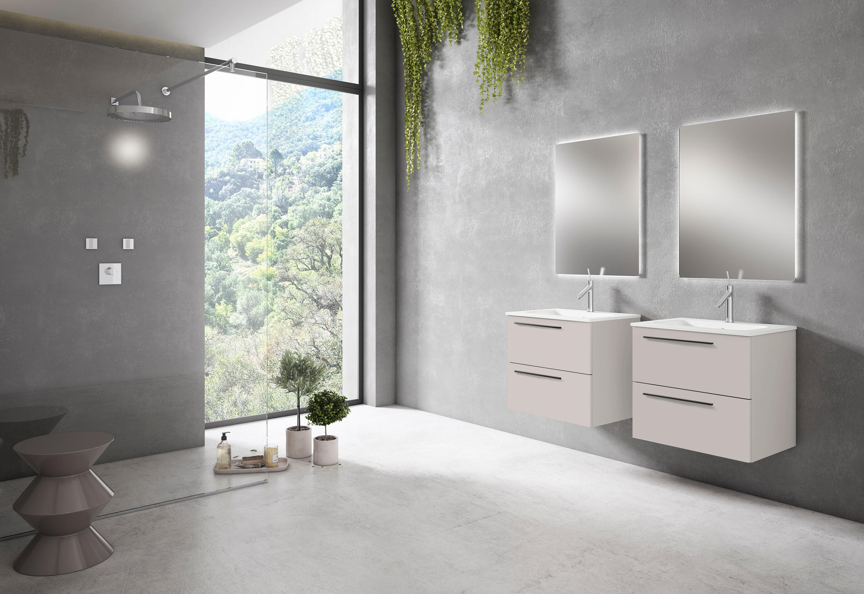 Mueble de baño con lavabo mía beige mate 60x40 cm