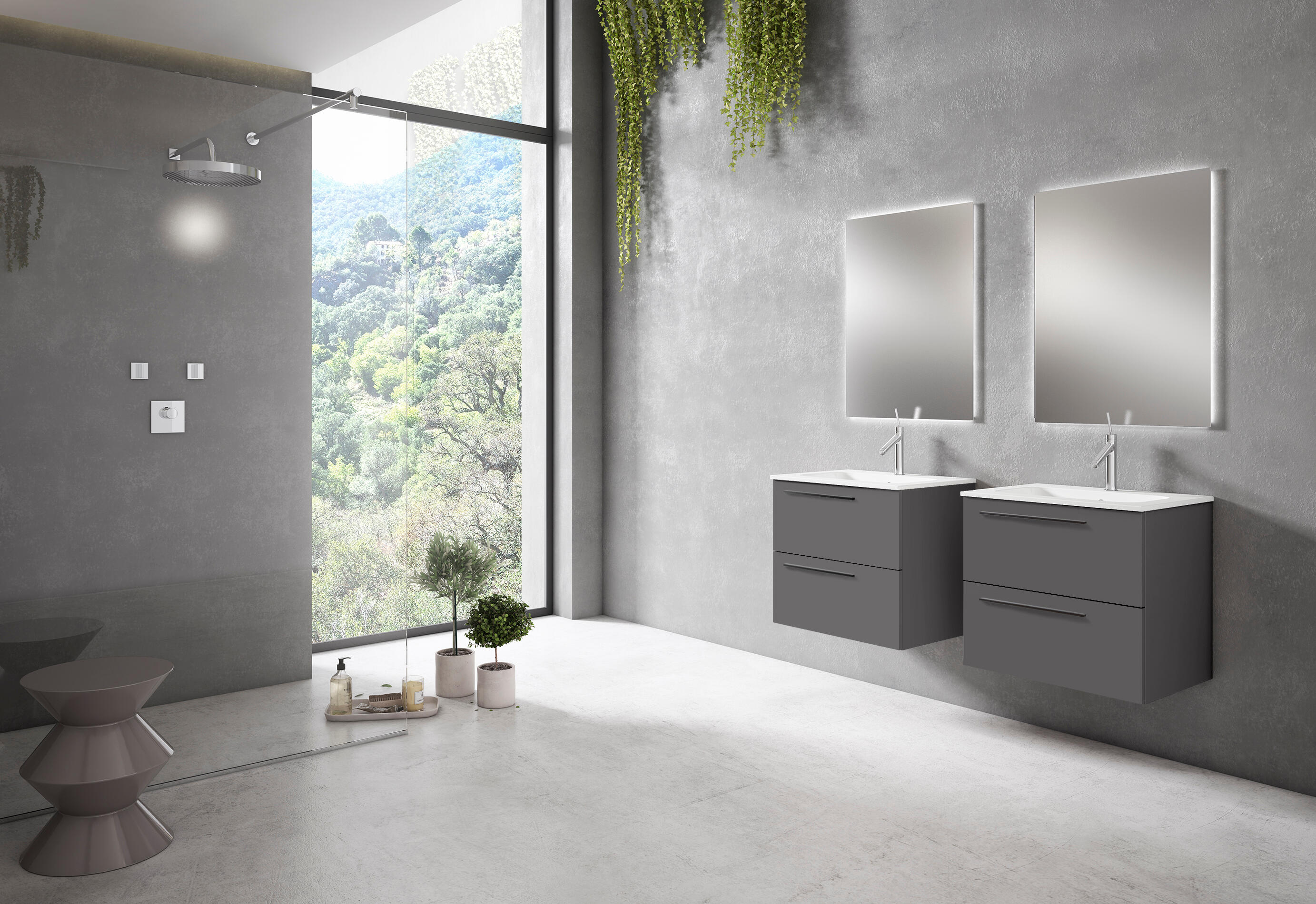 Mueble de baño con lavabo mía antracita mate 60x40 cm
