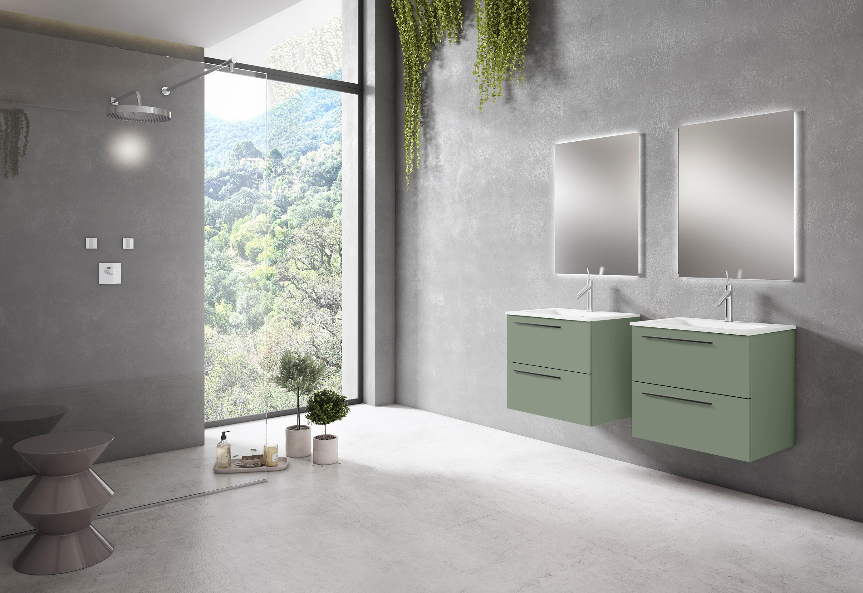 Mueble de baño con lavabo mía verde mate 60x40 cm
