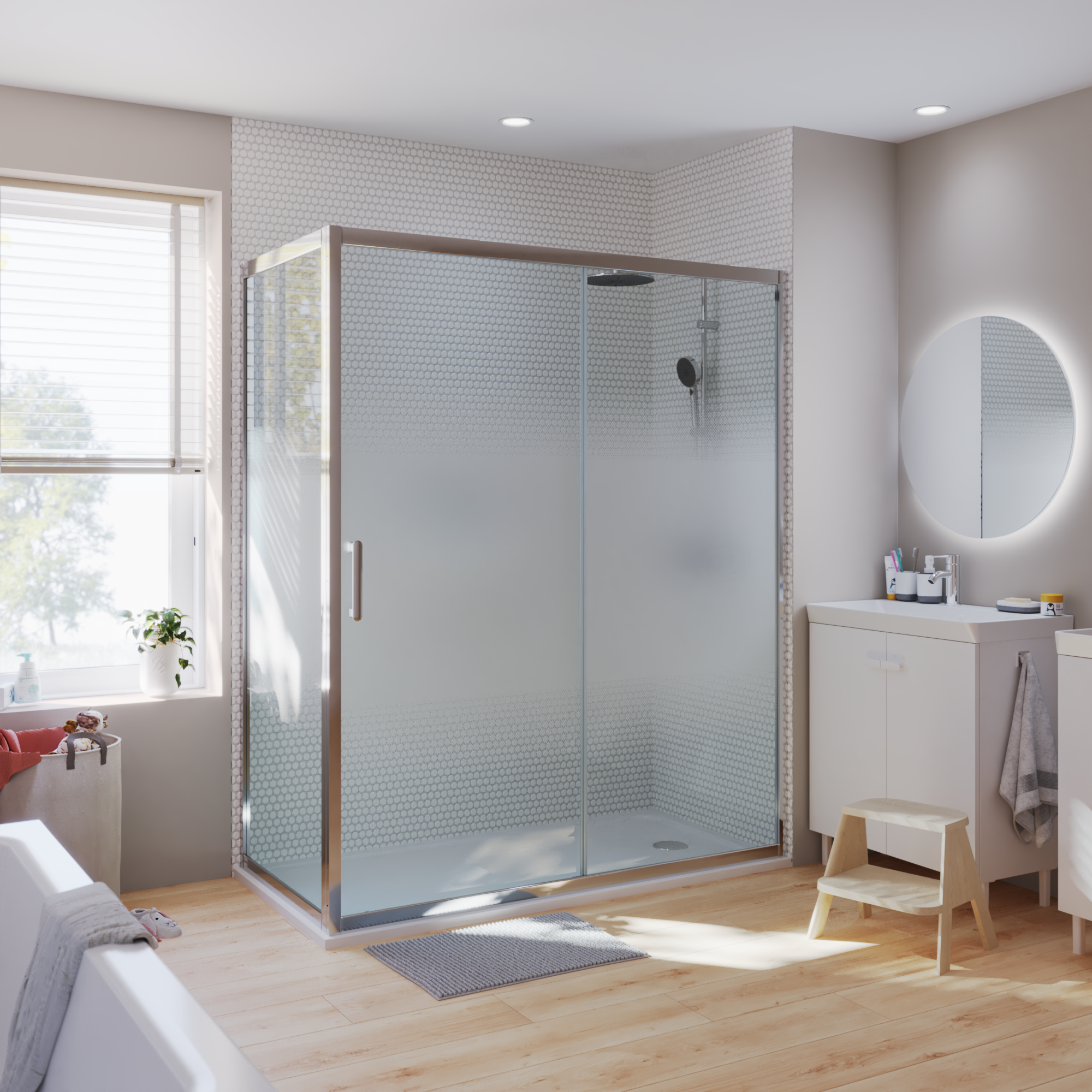 Paroi latérale verre sérigraphié, l.70 x H.190 cm, chromé, Easy - 4