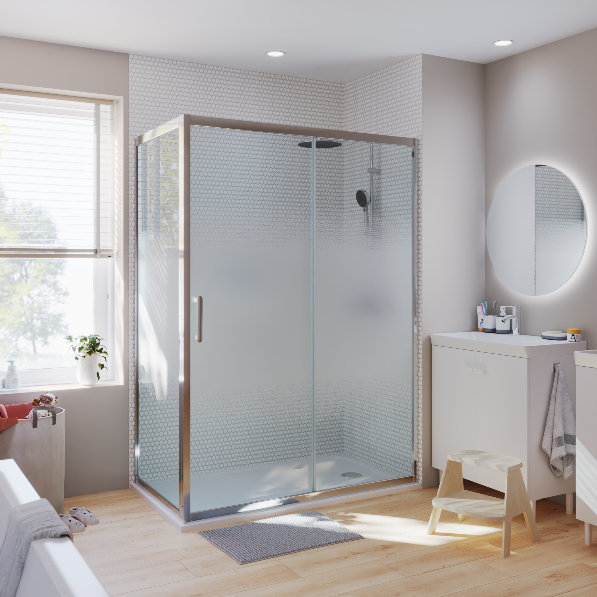 Paroi latérale verre sérigraphié, l.90 x H.190 cm,chromé, Easy - 11