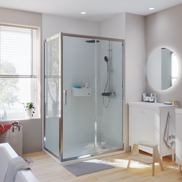 Porte de douche coulissante verre transparent, chromé L.120cm, Easy
