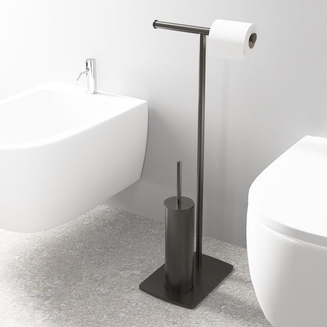 Porta Carta Igienica Con Scopino | Acciaio Inox | Senza Foratura | Con Scaffale Per Oggetti - Foto 4