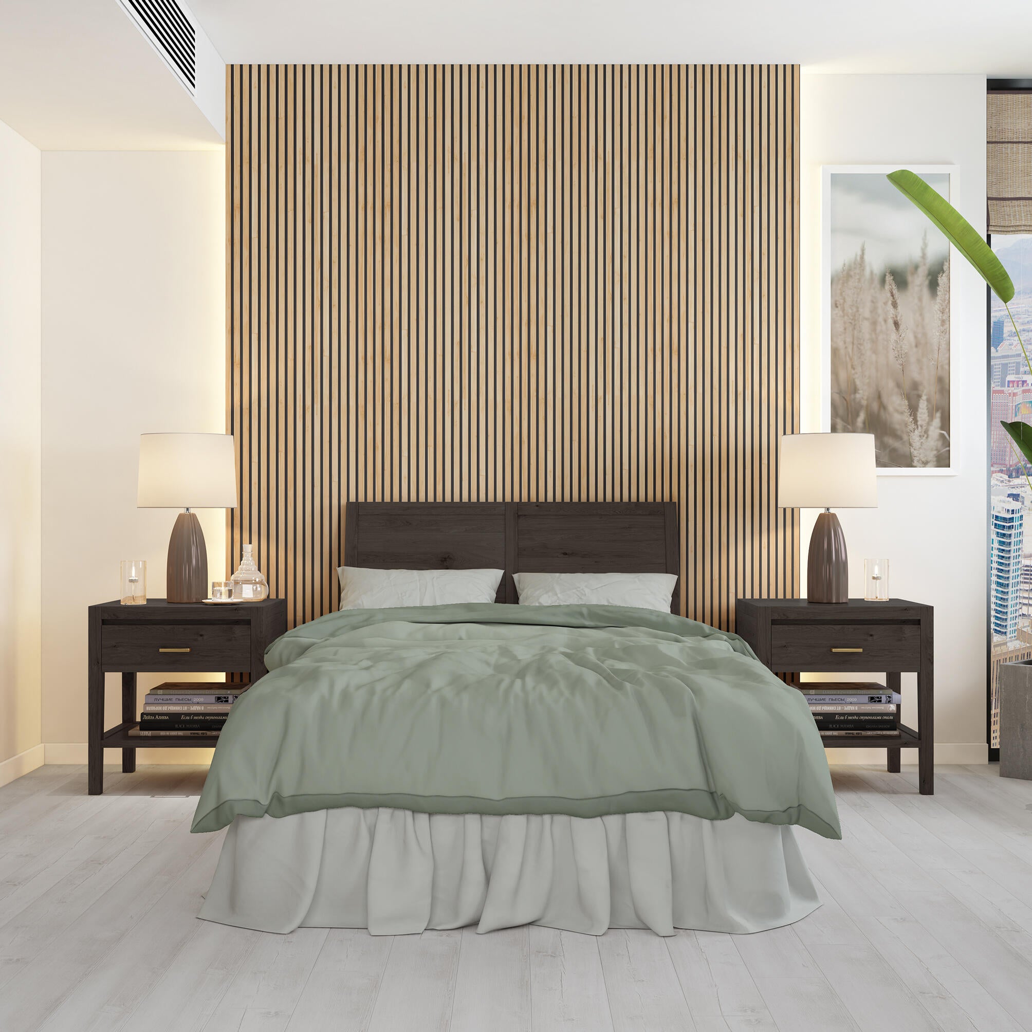 Revestimiento adhesivo mural imitación madera marrón listones de 0.65 x 2.8m