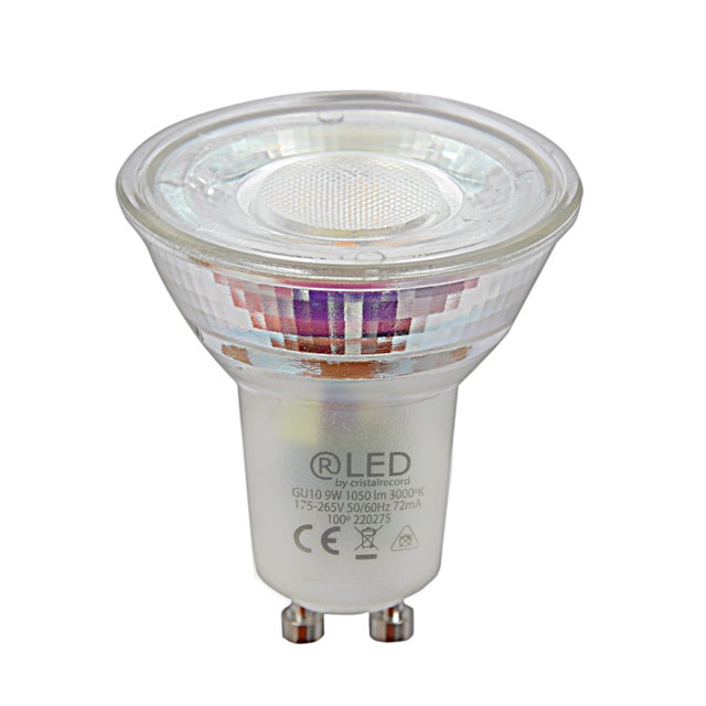 Bombilla LED GU10 forma dicroica 1050 lúmenes 9W color de la luz blanco cálido 3000K CRI 89-80 luz natural y fiel clase energética E