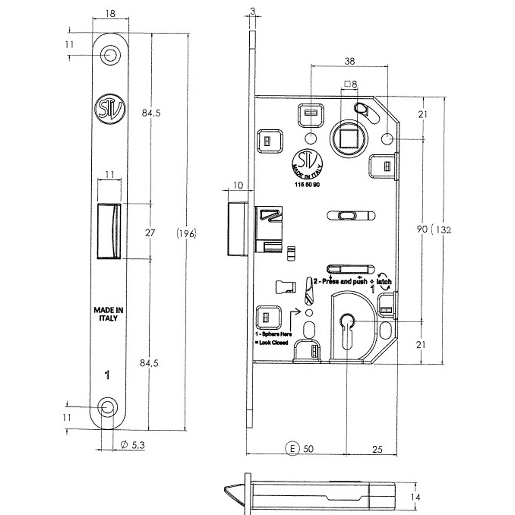 Serratura da infilare con cilindro Serratura patent di sicurezza interasse 90 mm - 3