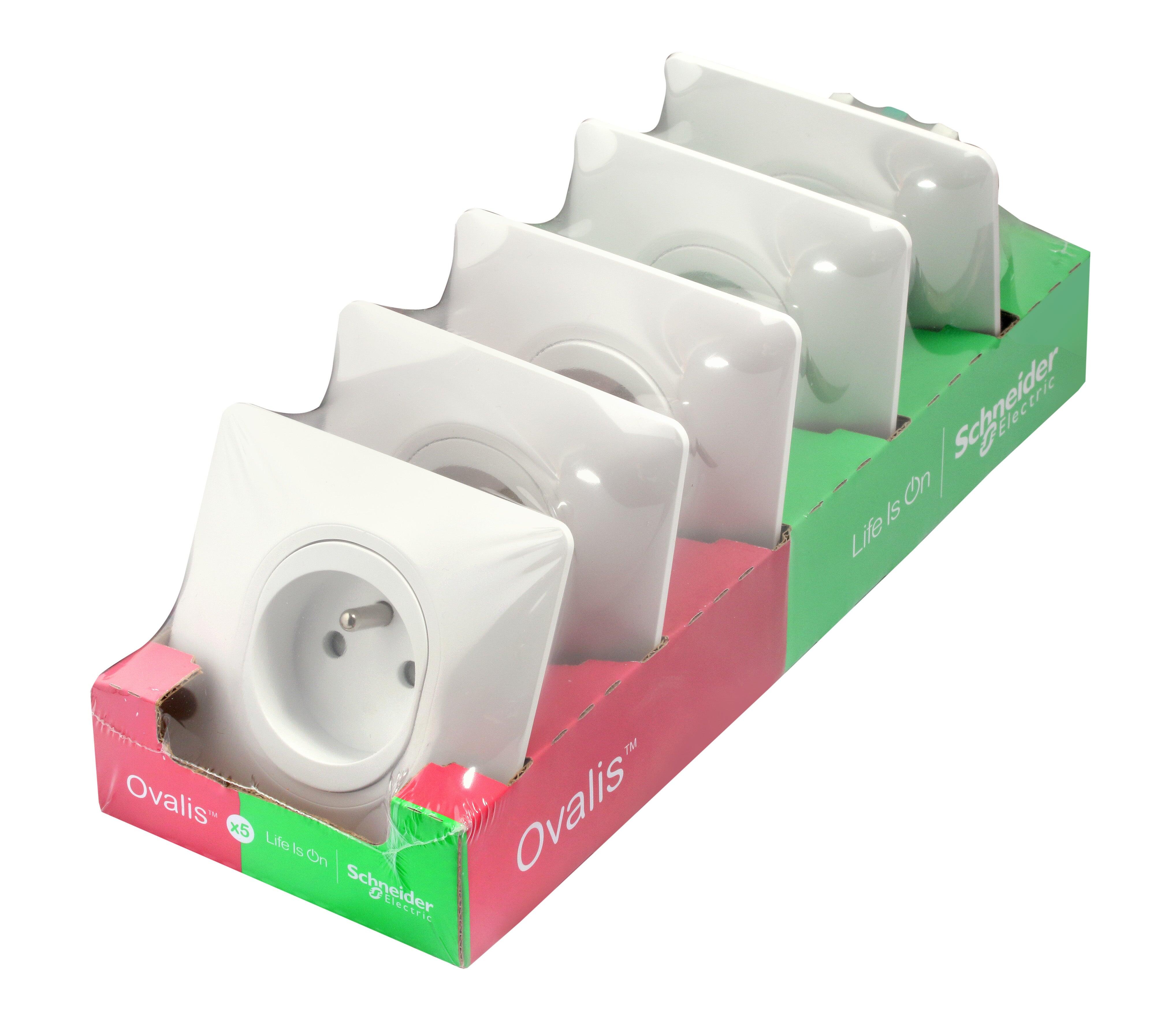 Lot de 5 prises avec terre complet Ovalis, SCHNEIDER ELECTRIC, blanc - 10