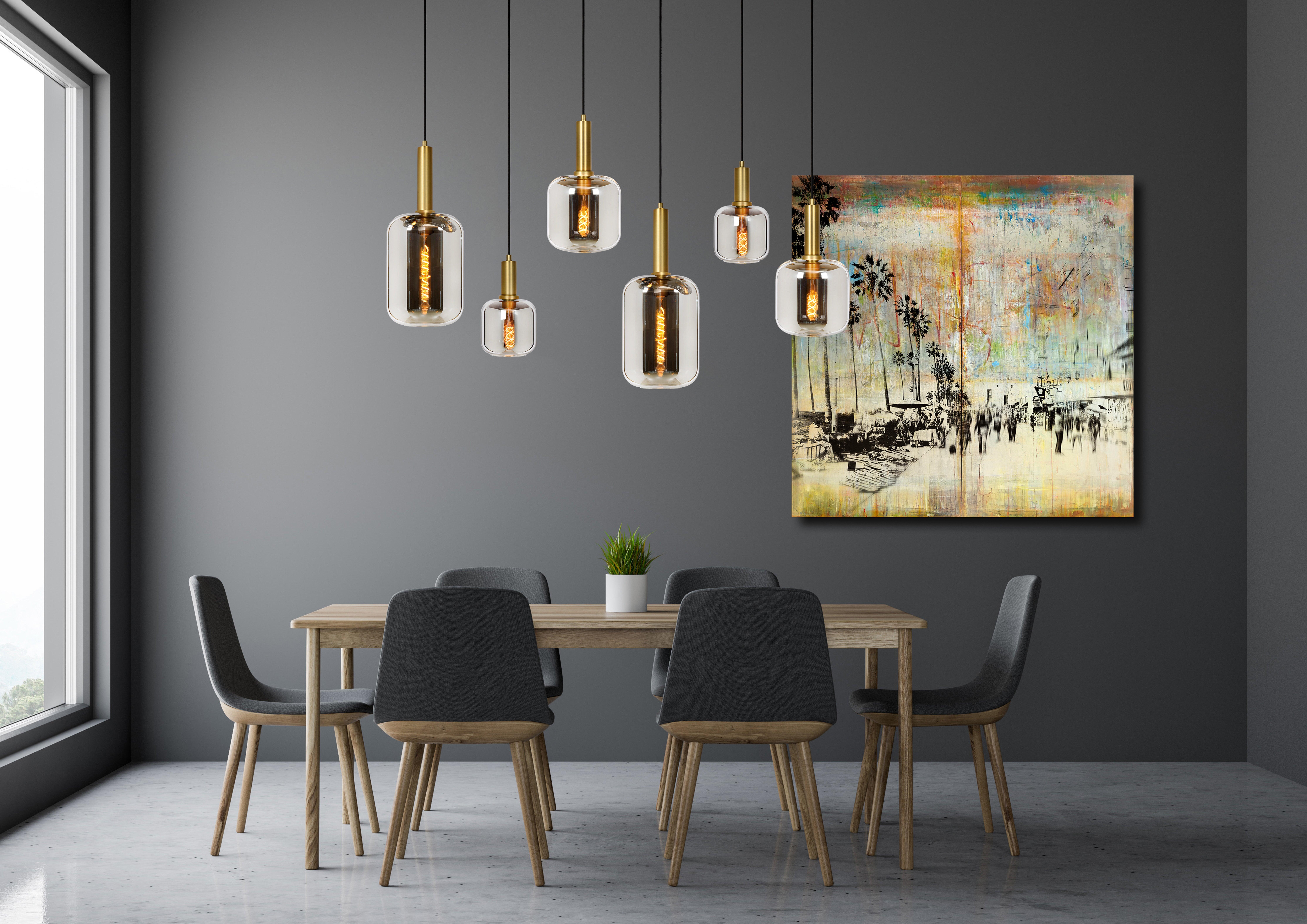 Suspension Joanet verre, fumée, l.41.5 cm, E27 - 2