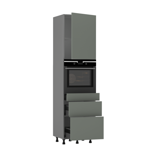 Colonne four de cuisine Vienne gris vert 1 porte et 3 tiroirs H215 x l60