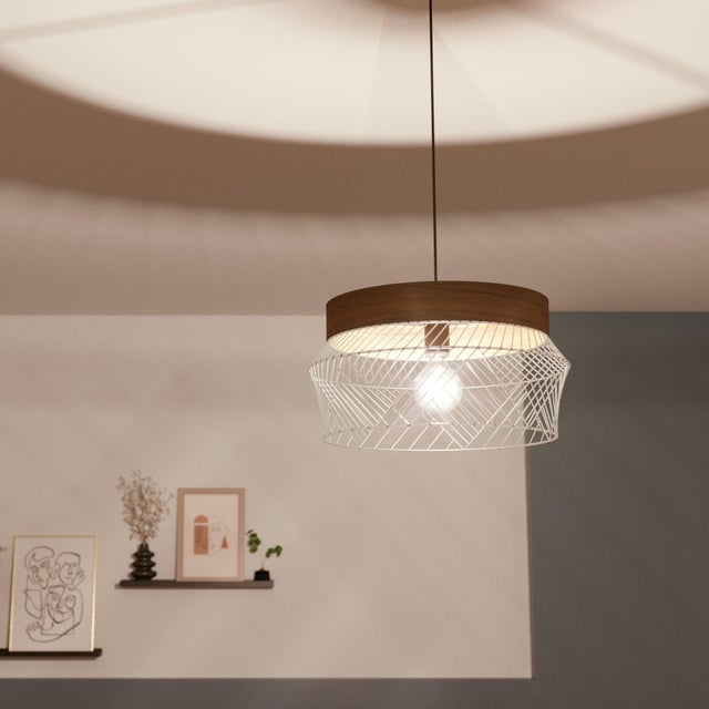 Lampadario Natura Kanel nero, effetto legno paralume nero E27 ø45cm INSPIRE