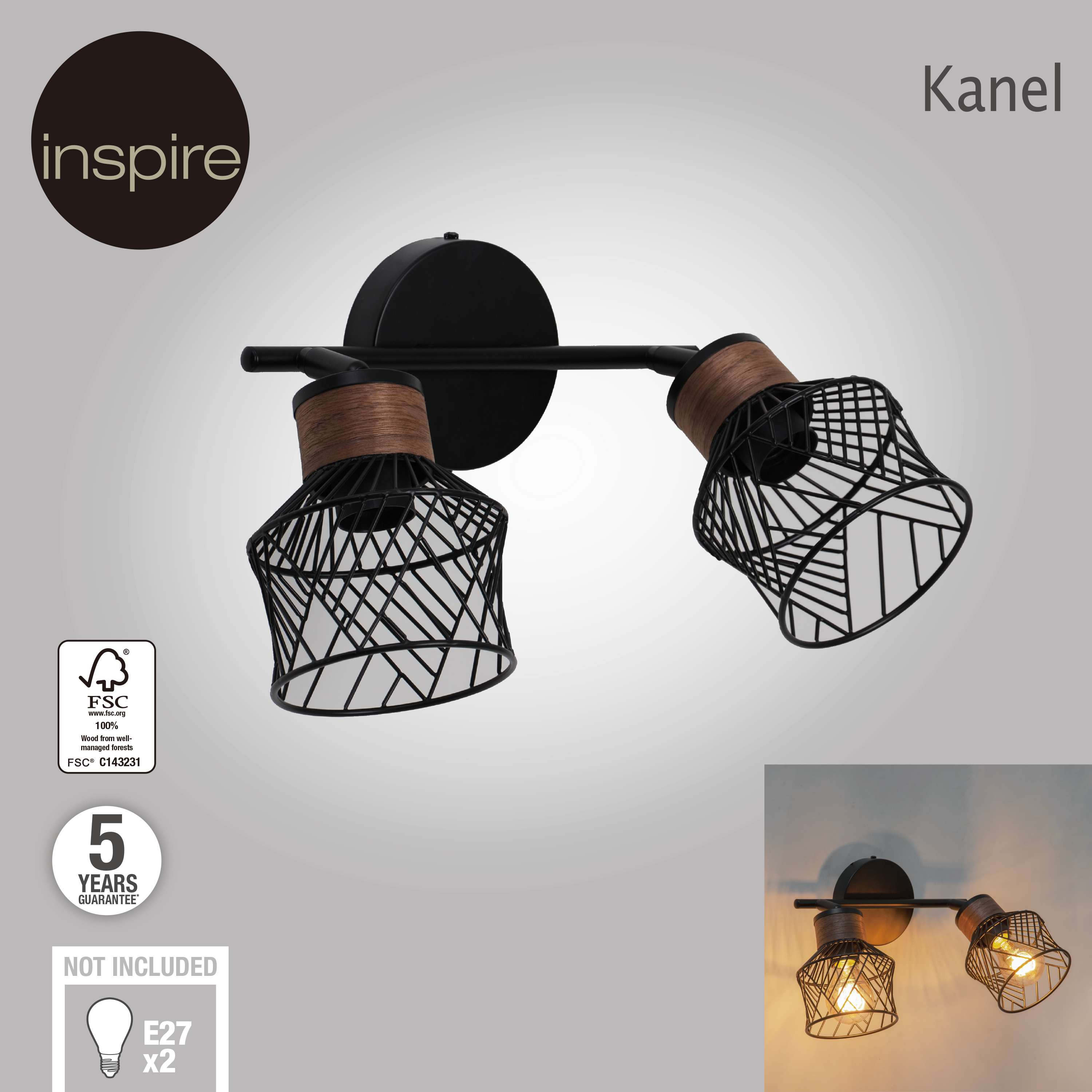 Candeeiro de parede Kanel 2 led metal preto Inspire - 10