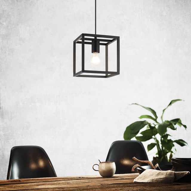 Lampadario Design Eldrick nero paralume nero E27 Ø20cm INSPIRE