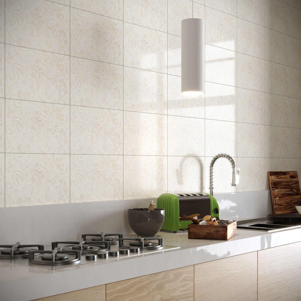 Piastrella da rivestimento interno in gres naturale 25 x 40 cm non rettificato beige lucido Palace decoro damasco Sp. 7 mm 1.7 mq - 2