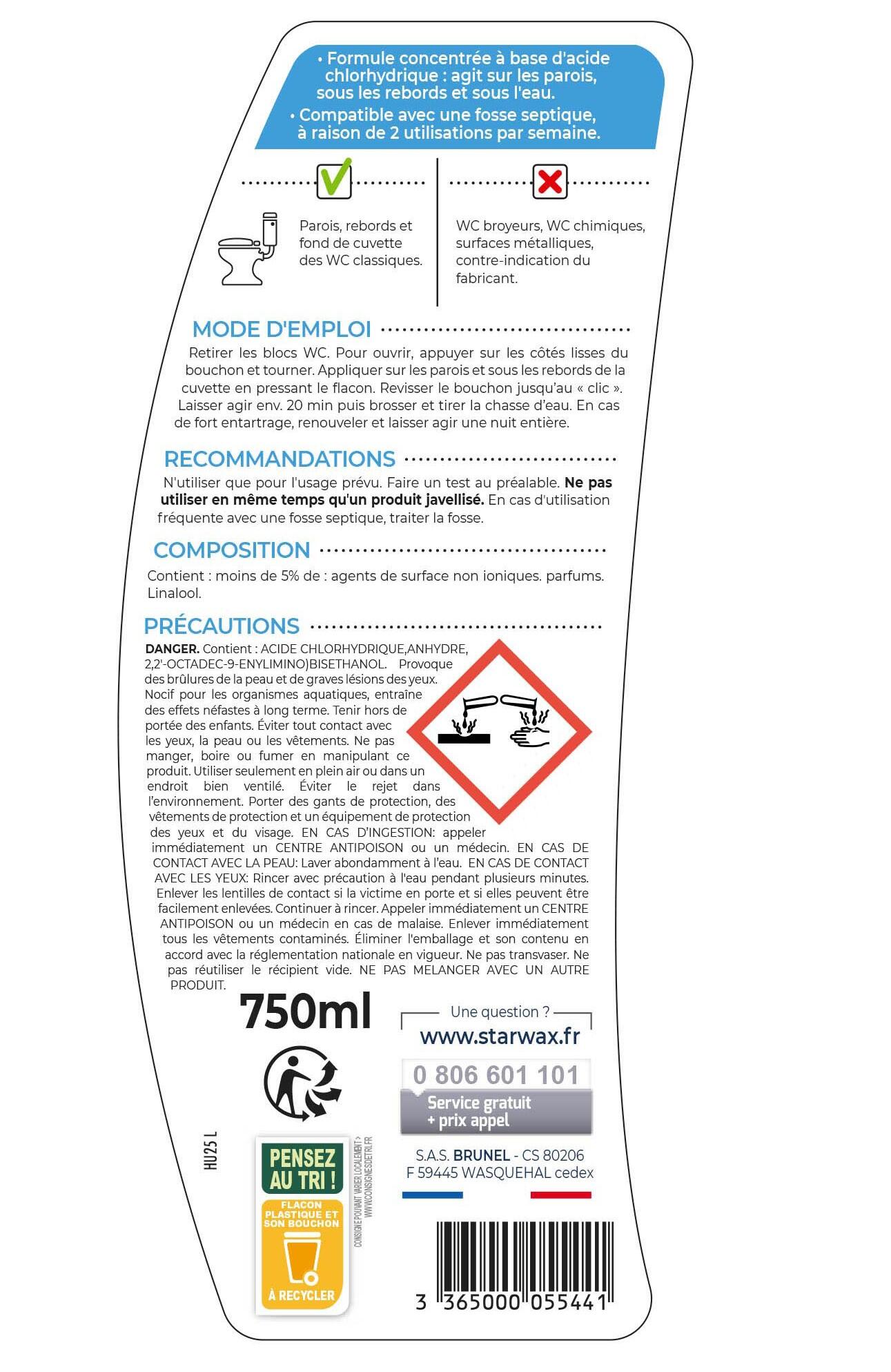 Détartrant WC STARWAX En gel surpuissant, 0.75L - 2